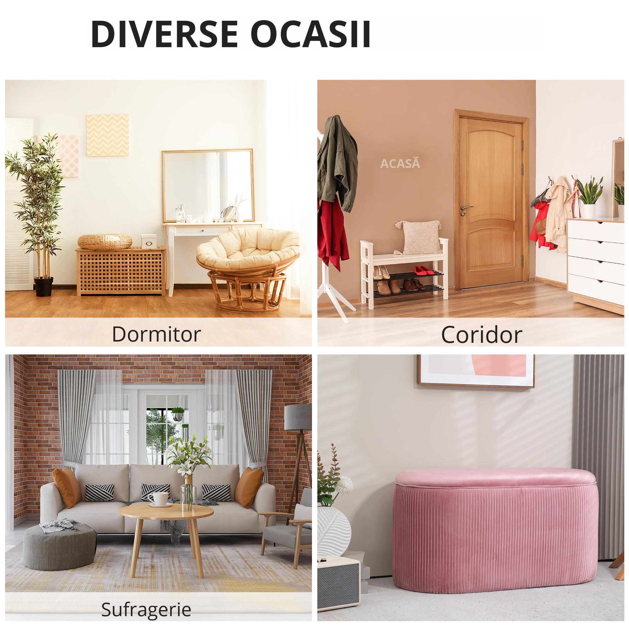  Puf Roz din Catifea, Cu Capac & Spatiu Depozitare [3]