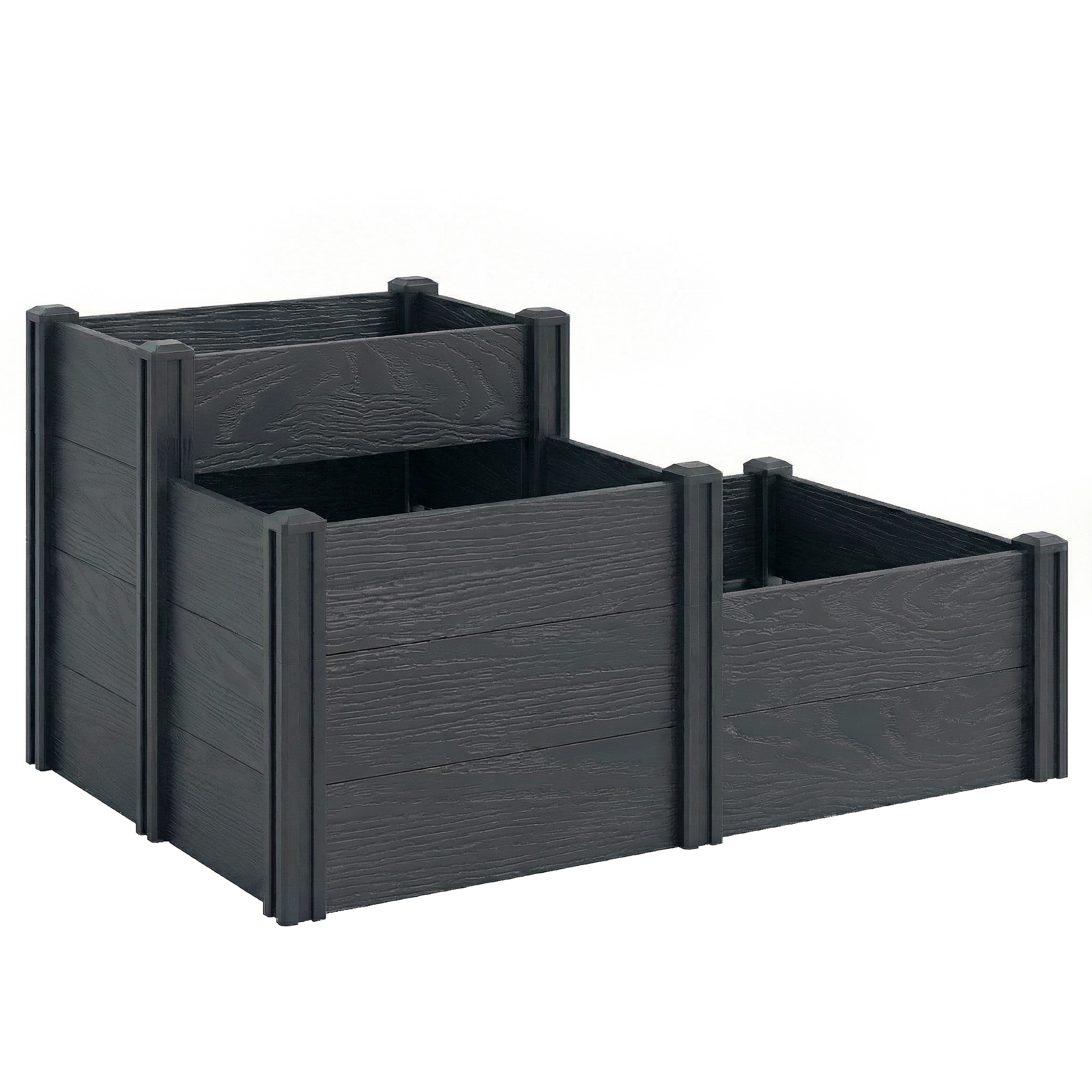 Outsunny Jardinera elevada, cama de jardín de 3 niveles con fondo abierto para flores, verduras, 120 x 80 x 64 cm, efecto madera gris
