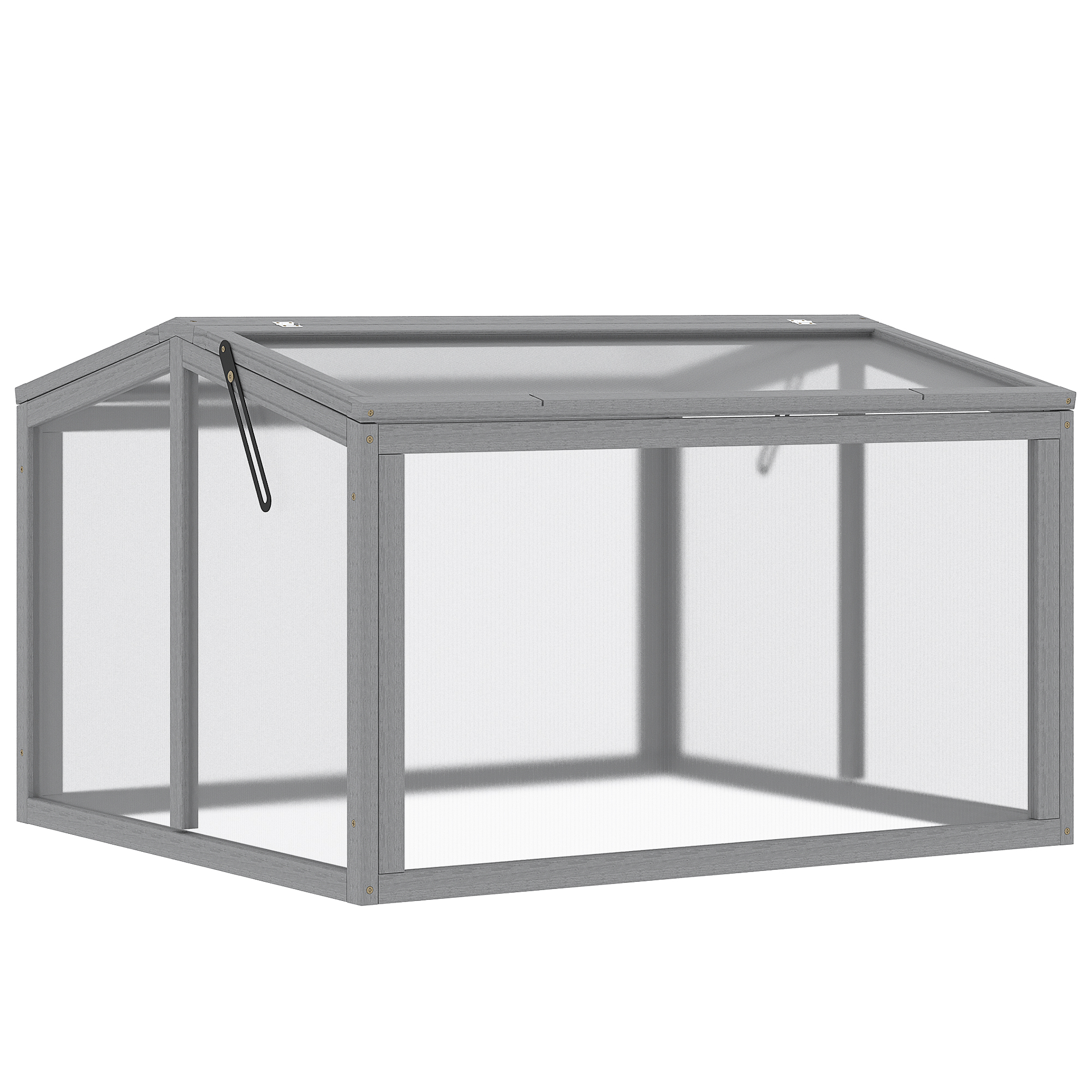 Outsunny Seră tip cutie pentru răsaduri, pat pentru plante cu capac din lemn și policarbonat, rezistent la intemperii, Gri deschis 90 x 80 x 58 cm | Aosom Romania