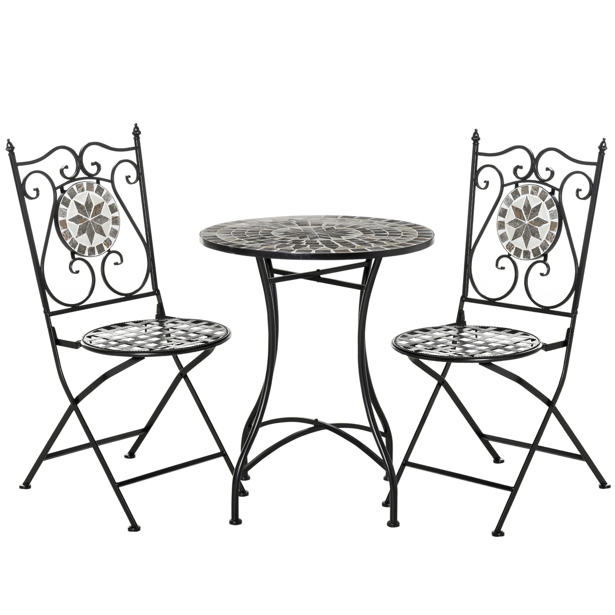 Outsunny Set grădină pentru 2 persoane Set mobilier balcon Masă mozaic+scaune pliabile Metal Placă ceramică Multicolor | Aosom Romania