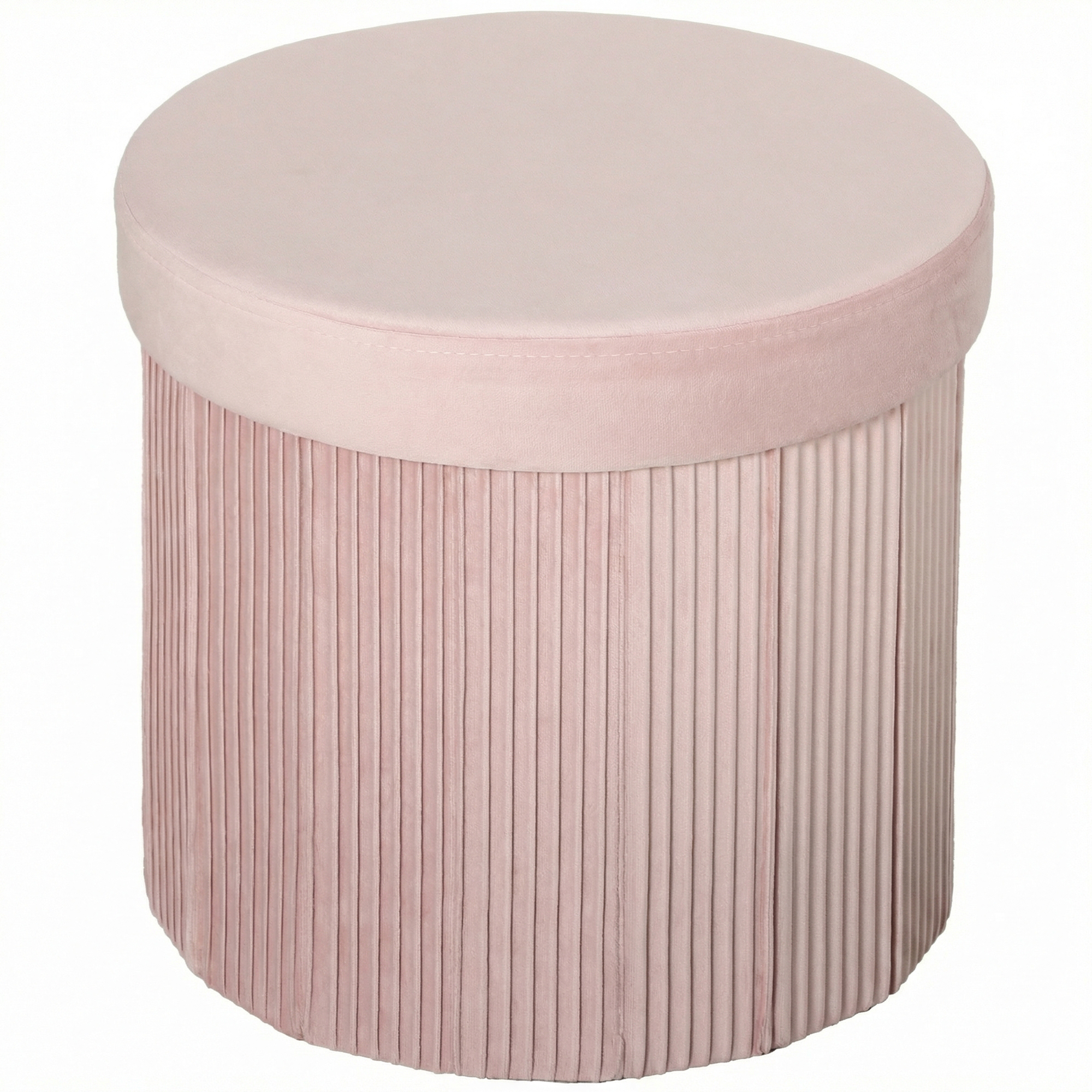 HOMCOM Puff Almacenaje Banco Almacenaje Plegable 35 L 38x38x38 cm Tapizado en Terciopelo Baúl de Almacenamiento Redondo Rosa
