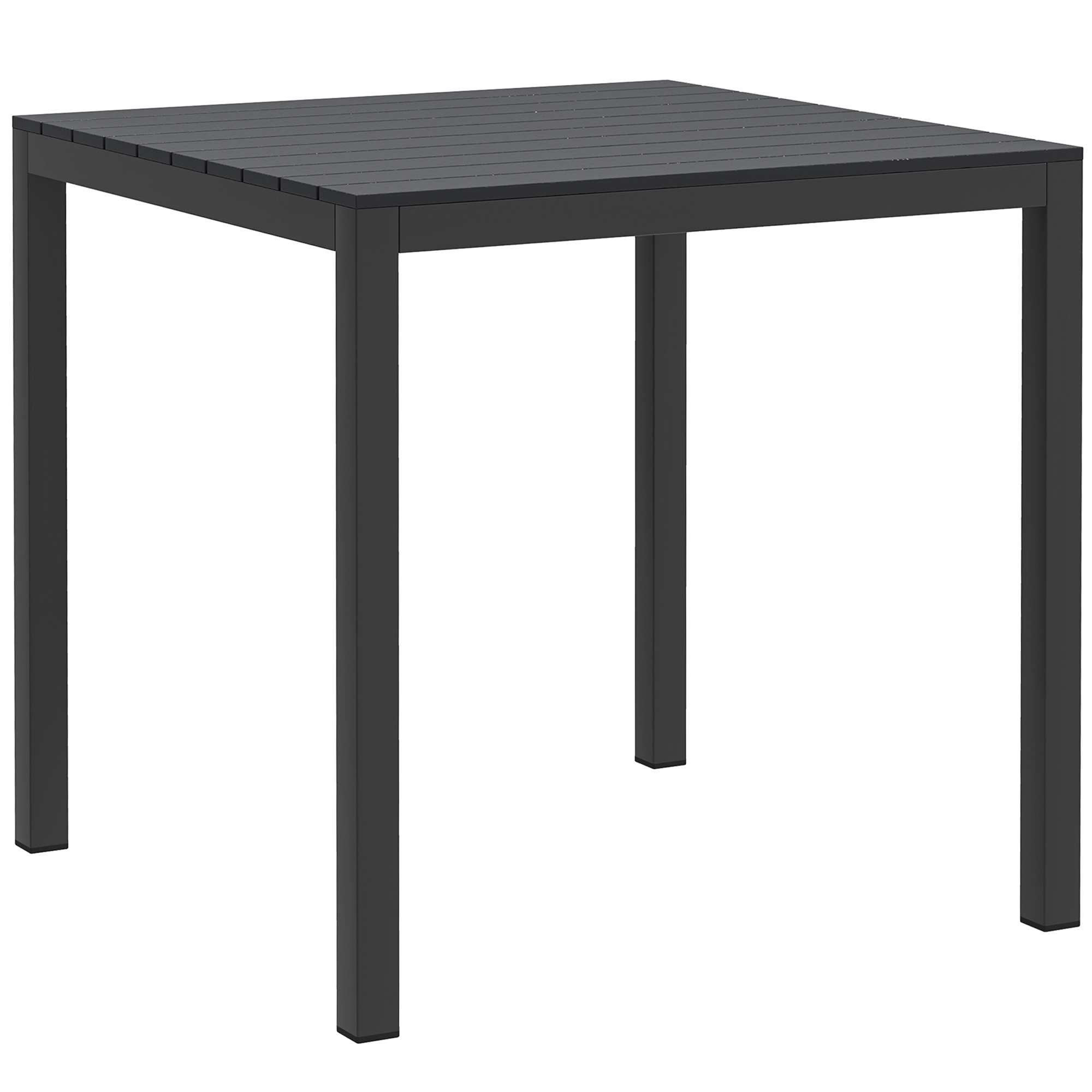 Outsunny Masă de grădină din aluminiu 73x73 cm, rezistentă la intemperii, masă bufet cu aspect de lemn, masă de camping pentru 4 persoane, Negru | Aosom Romania