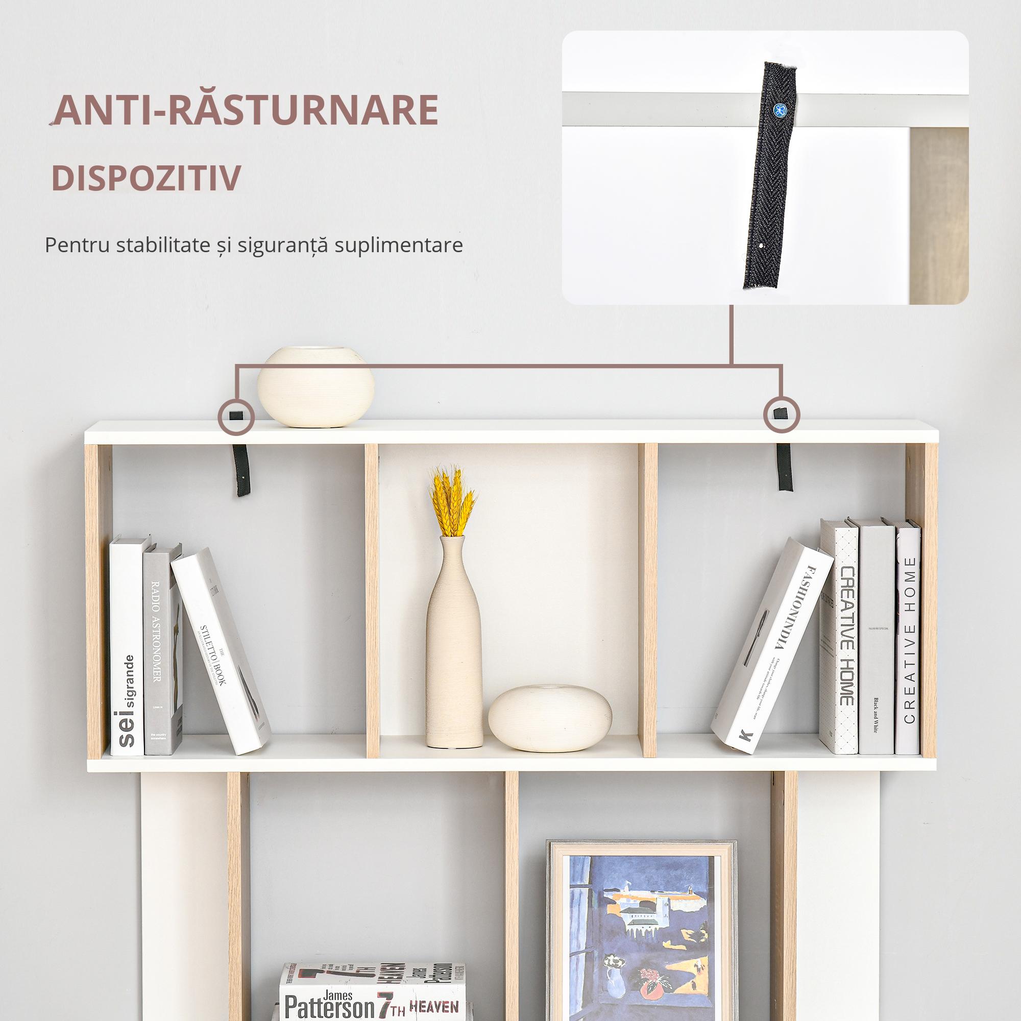  Biblioteca 100×27×124 cm - Lemn Stejar & Alb cu 8 Rafturi [4]