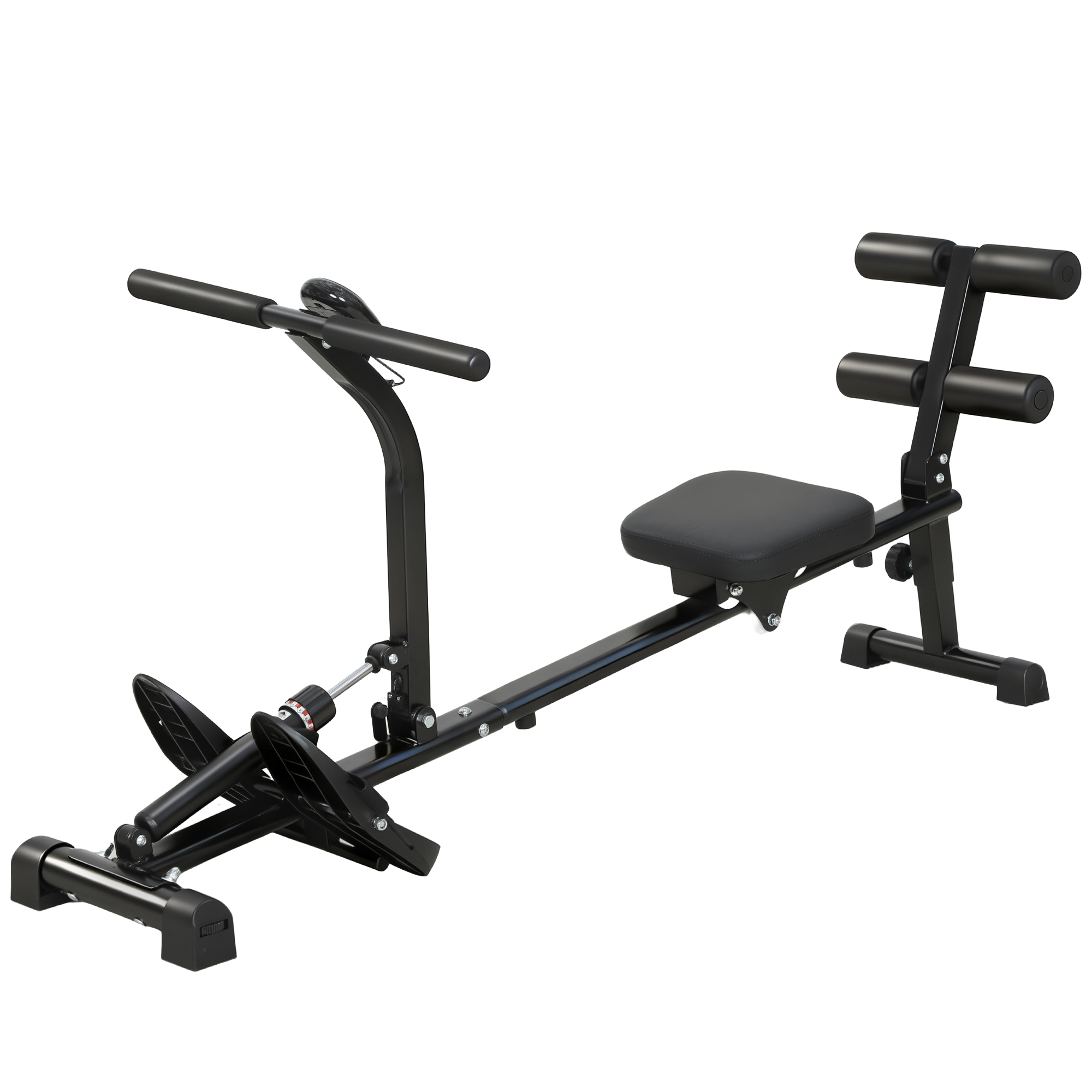 SPORTNOW Aparat de vâslit, aparat pentru sit-up, reglabil în 12 trepte, aparat cardio 2-în-1, afișaj LCD, oțel, plastic, negru | Aosom Romania