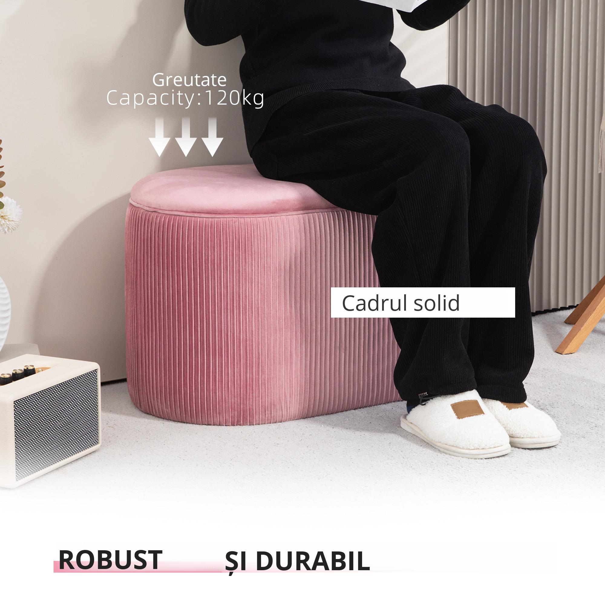  Puf Roz din Catifea, Cu Capac & Spatiu Depozitare [4]