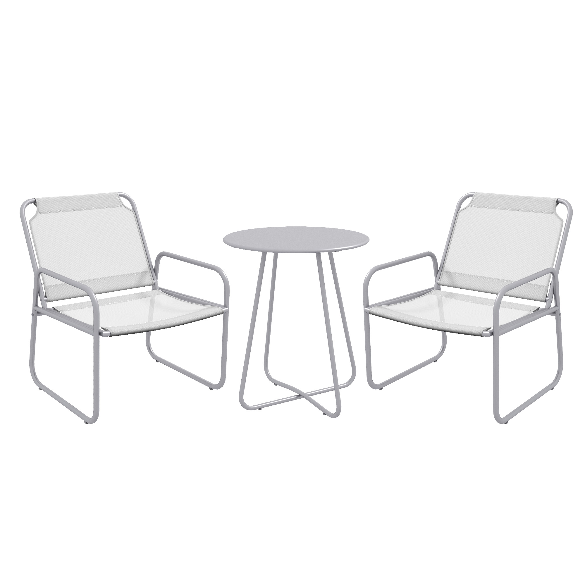 Outsunny Set mobilier de grădină 3 piese, 2 scaune cu tapițerie din material respirabil, 1 măsuță rotundă Ø60 cm, Gri deschis | Aosom Romania