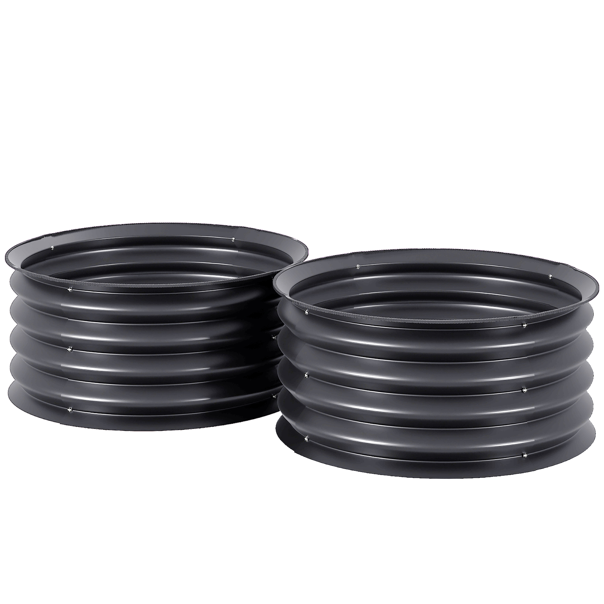 Outsunny Set de 2 containere de plantare galvanizate, Ø60 x 30H cm, ghivece cu fund deschis pentru diferite plante, Gri închis | Aosom Romania