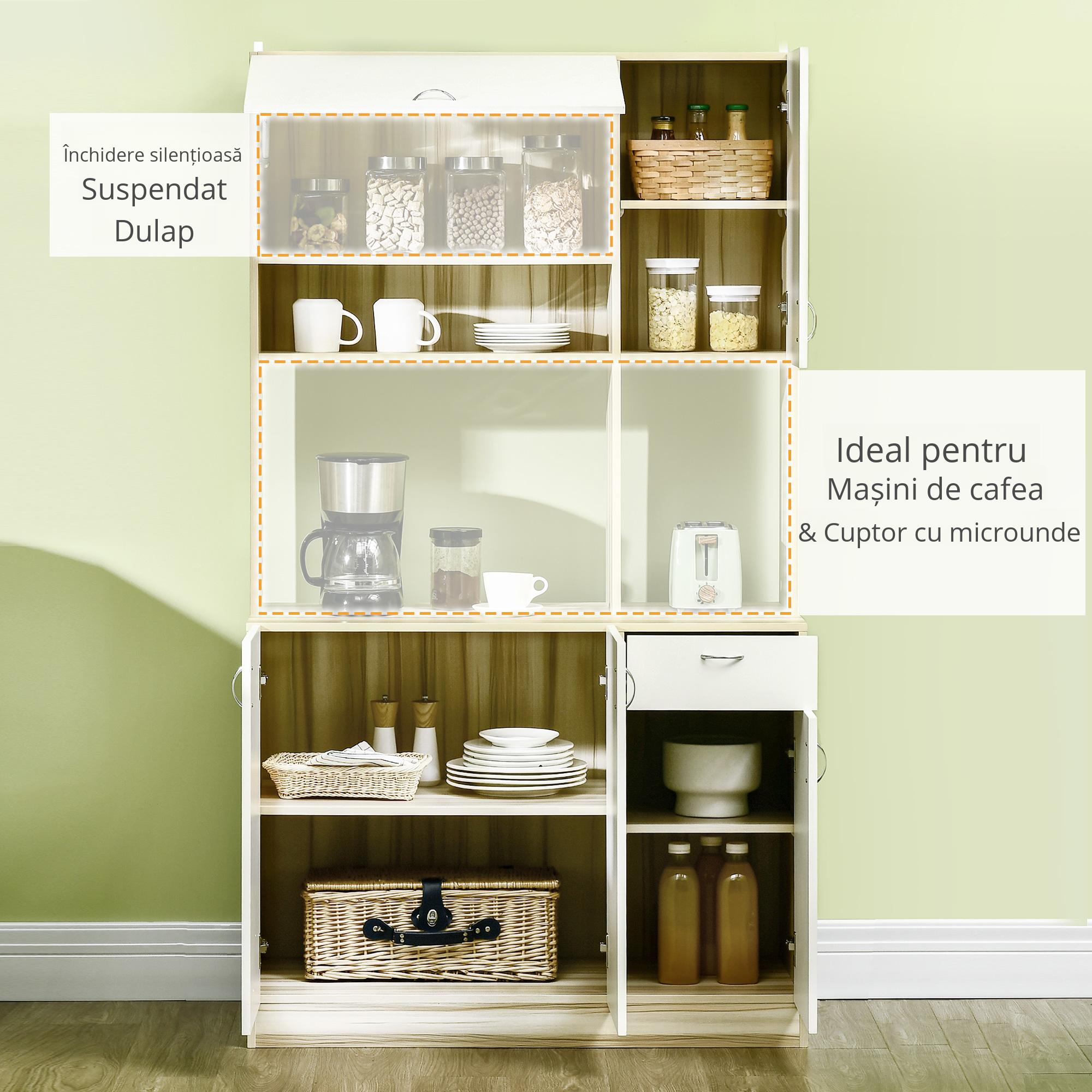  Dulap de bucatarie cu 4 usi, 3 dulapuri, sertar, dulap de perete si raft din placi aglomerate, 102x48x180cm, alb si culoarea lemnului [6]