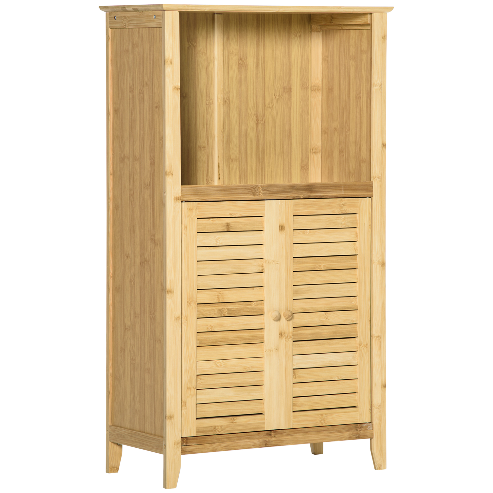 HOMCOM Dulap de baie, dulap baie, raft independent cu 2 uși oblon, raft deschis, bambus, dulap de depozitare pentru baie, living 50 x 25,5 x 92cm Natural | Aosom Romania