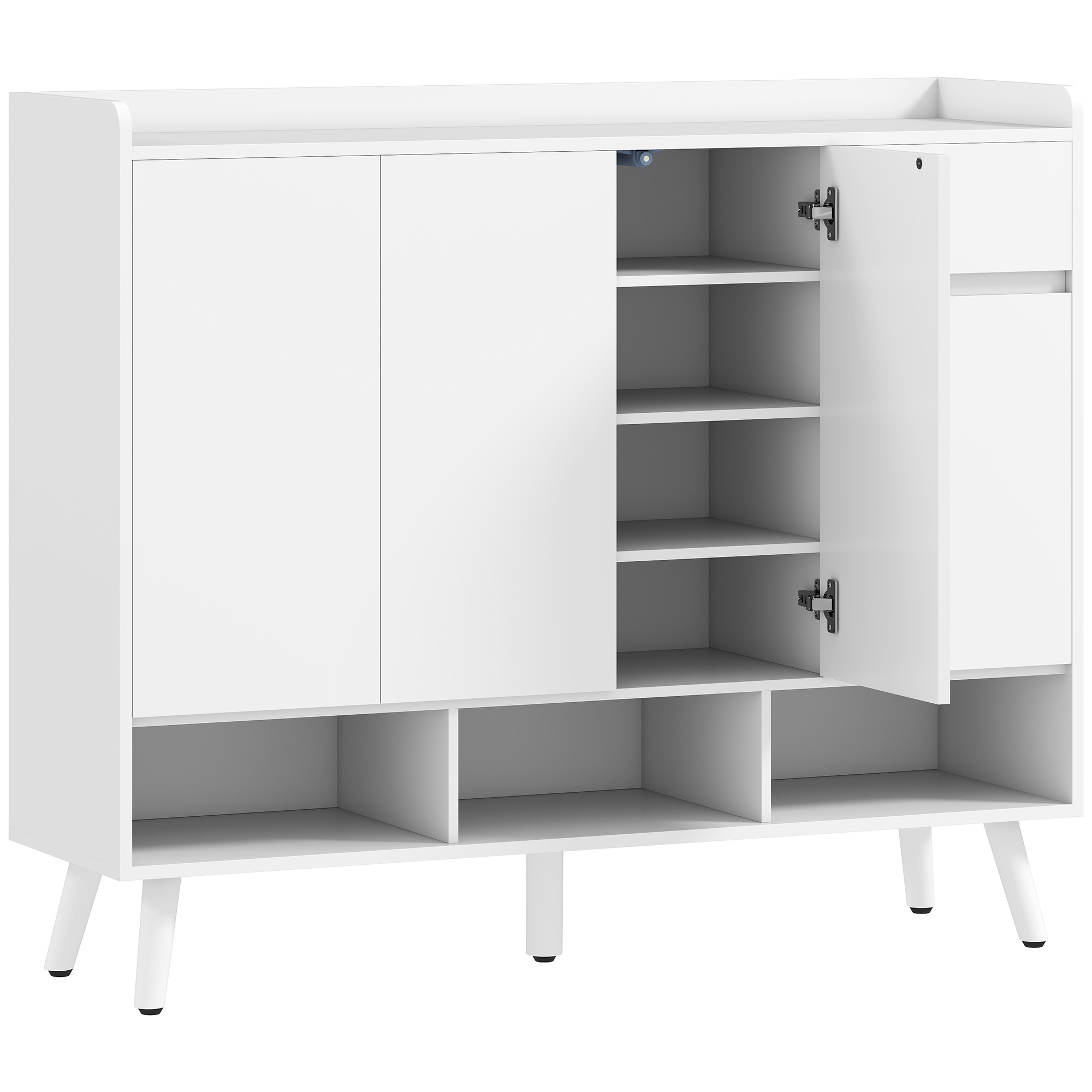 HOMCOM Dulap pentru pantofi cu design fără mânere, 4 uși, 4 rafturi reglabile, raft independent pentru pantofi cu 5 picioare din lemn, lemn, Alb | Aosom Romania