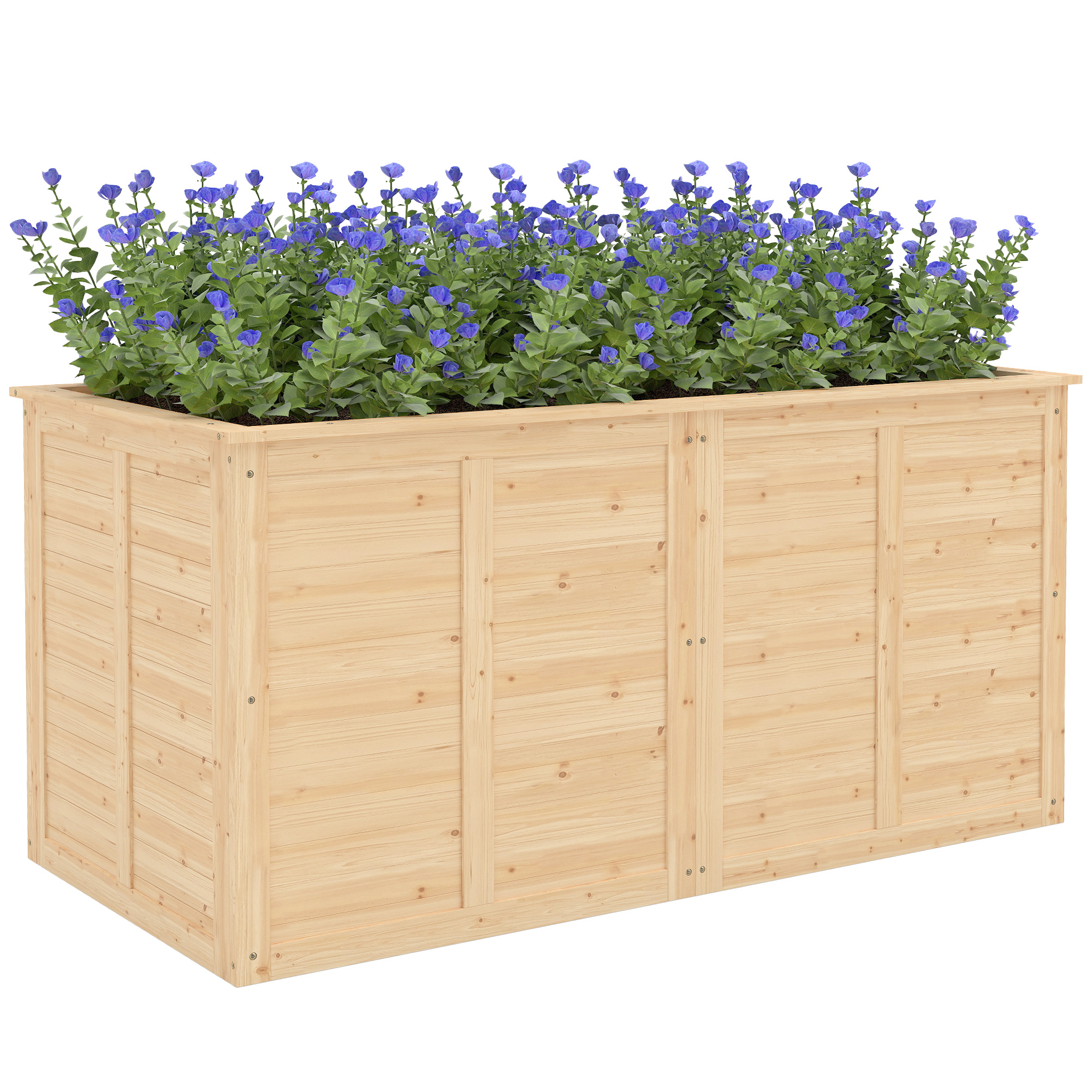 Outsunny Houten hoogbed 152 x 77 x 77 cm verhoogd diep kruidenbed met open bodem en verstevigingsstangen