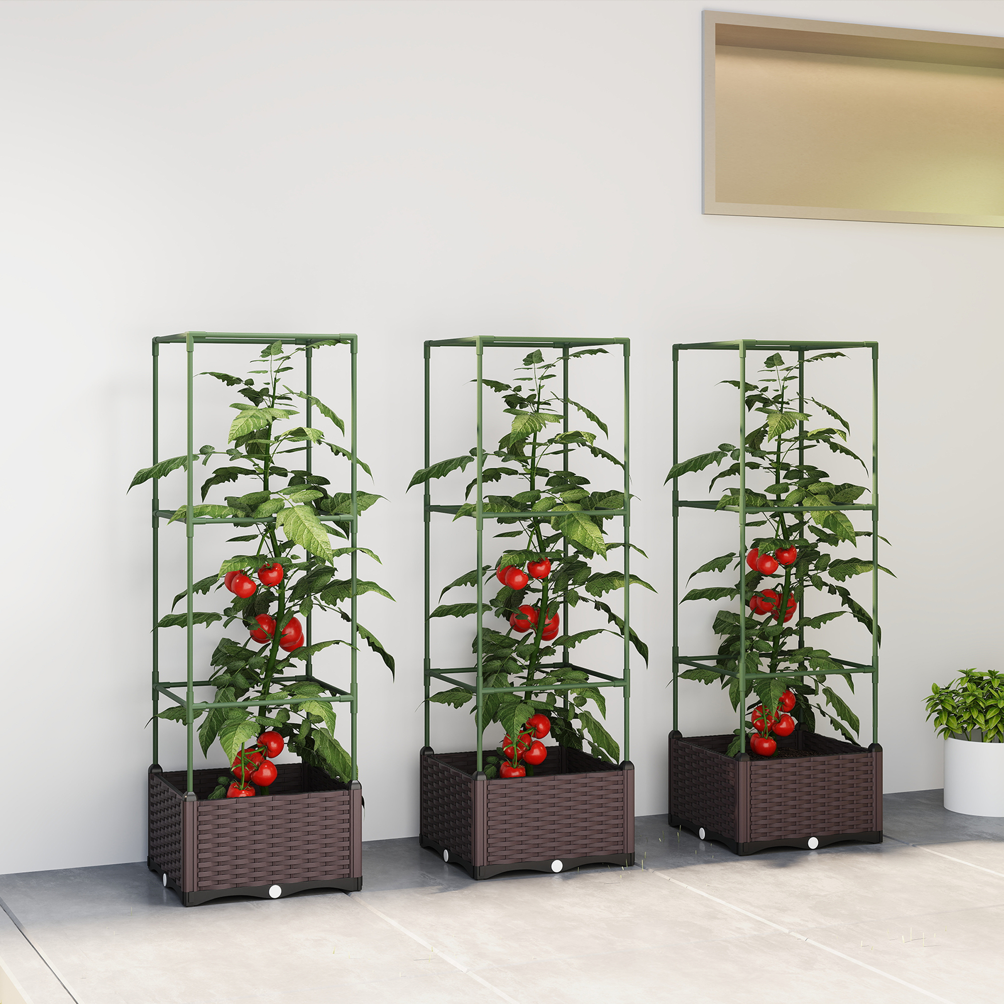 Outsunny Hochbeet Mit Rankgitter 3Er Set Pflanzkasten Blumenkasten Mit AbflusslöChern Blumenbeet PflanzküBel BlumenküBel Rankkasten FüR Kletterpflanzen Garten, Balkon, 40 X 40 X 125 Cm Aosom-image