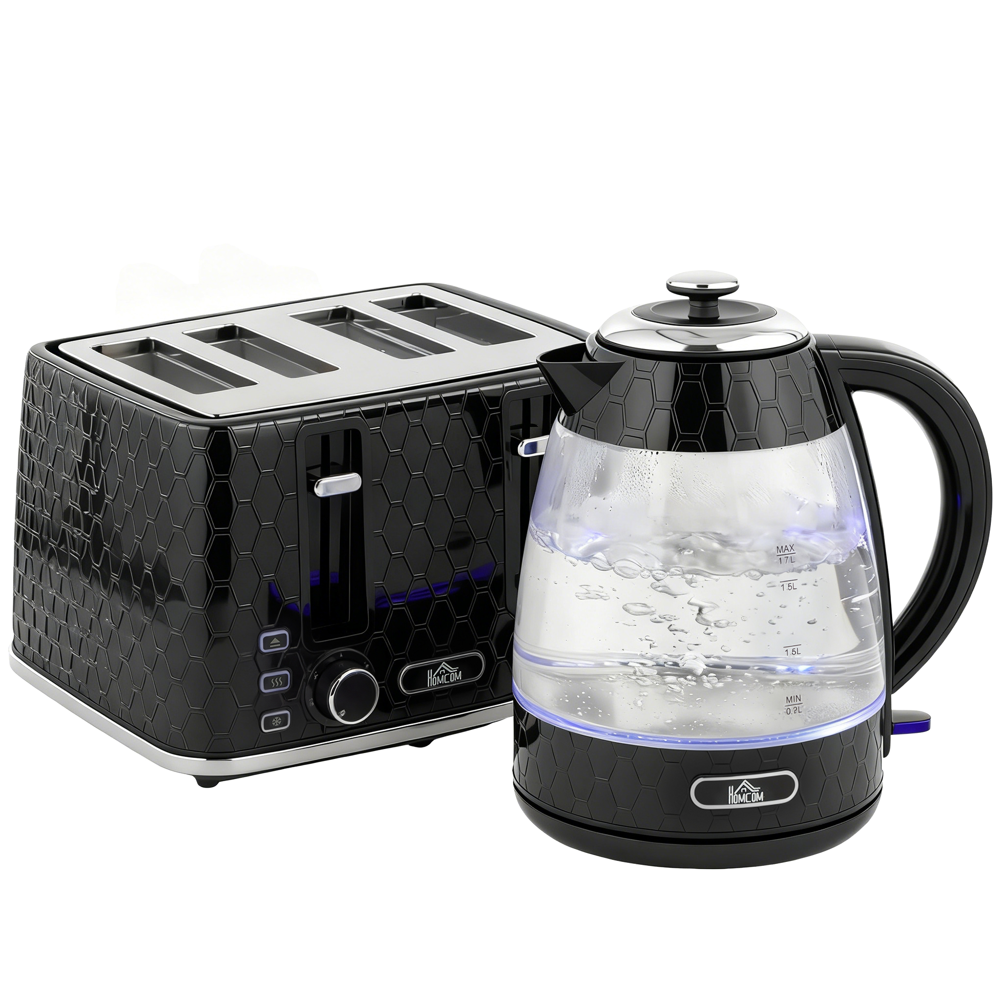 HOMCOM Wasserkocher Toaster Set, 1,7L 2200W Schnellkoch-Wasserkocher mit Ka günstig online kaufen