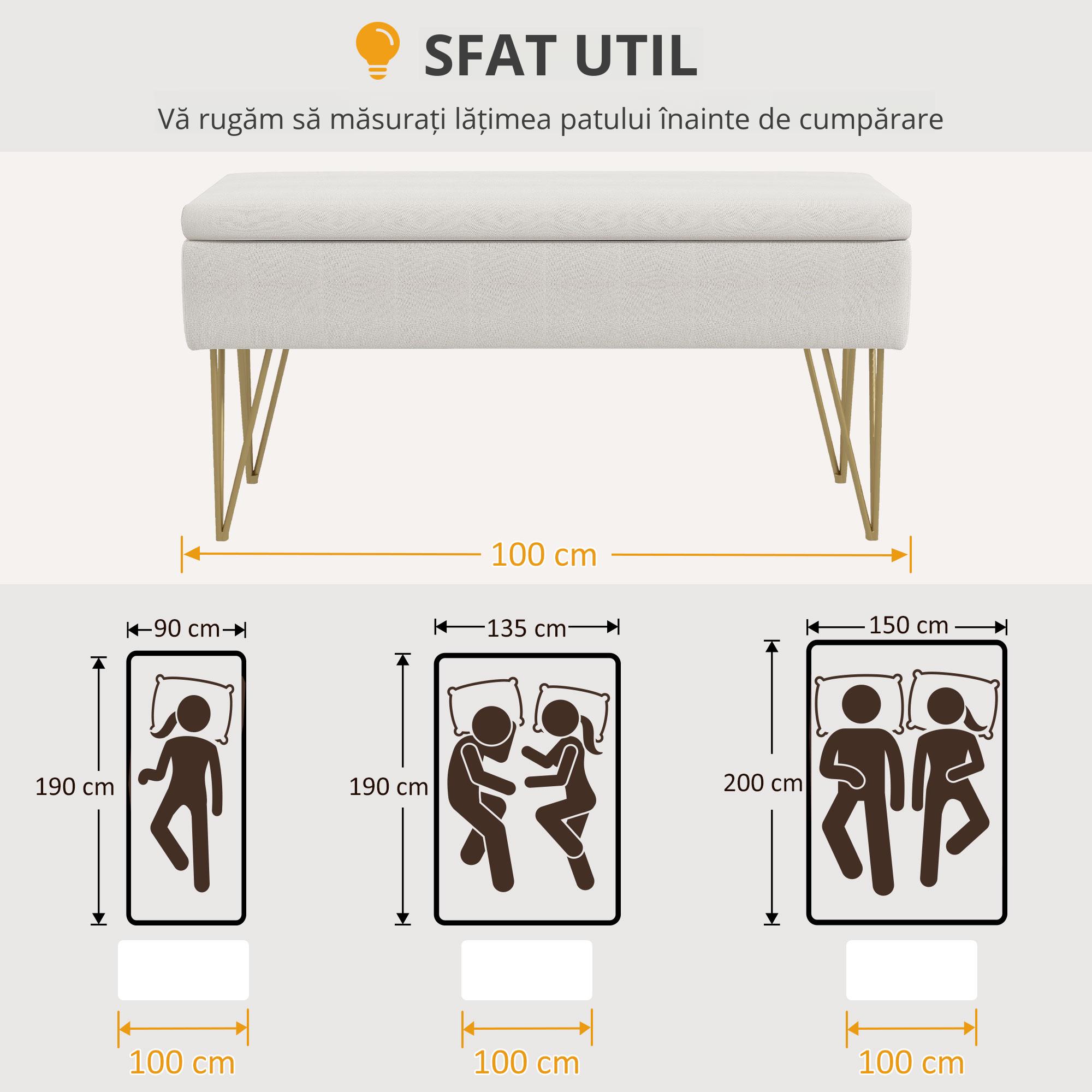  Bancuta Otoman 100 cm - Tapitata cu Depozitare & Picioare Elegante [3]