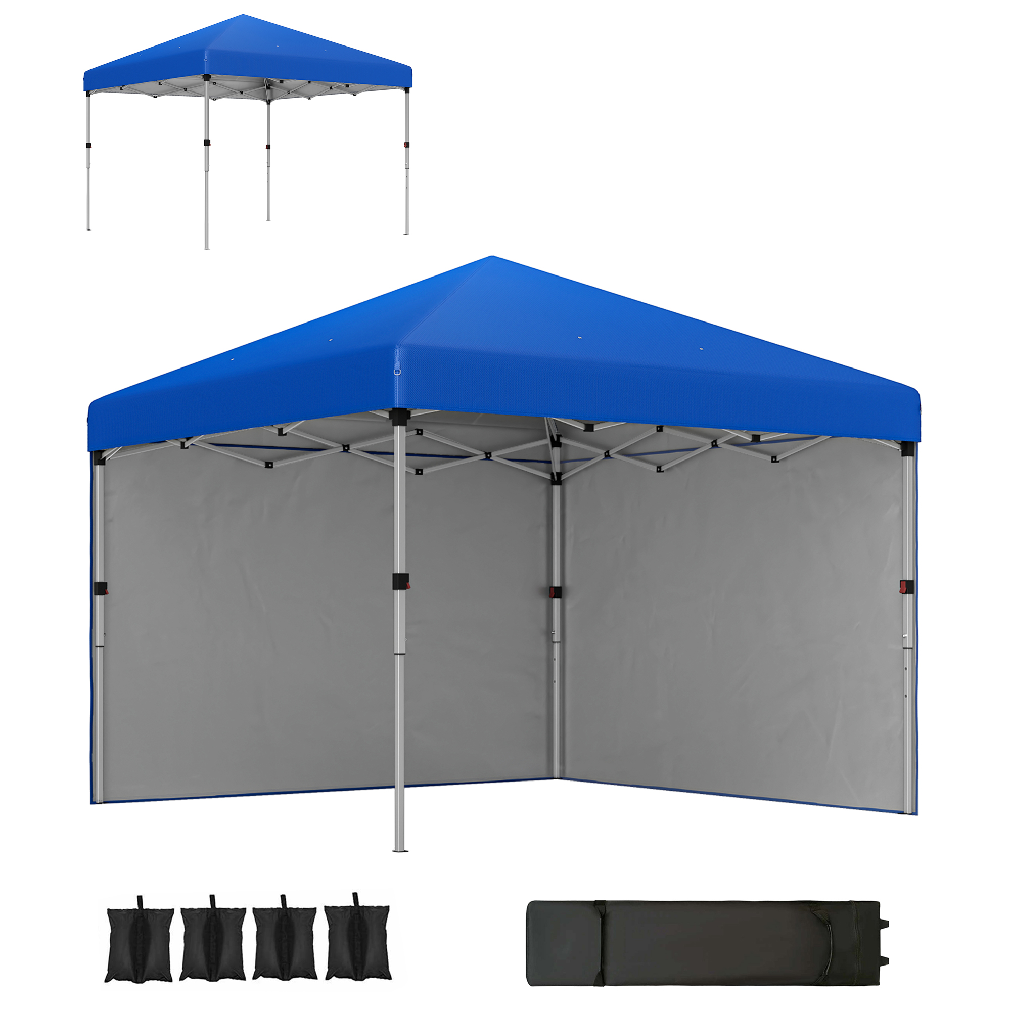 Outsunny Carpa Plegable Pop-up 3x3 m con 2 Paredes Laterales Anti-UV Altura Ajustable Sacos de Arena y Bolsa de Transporte Azul