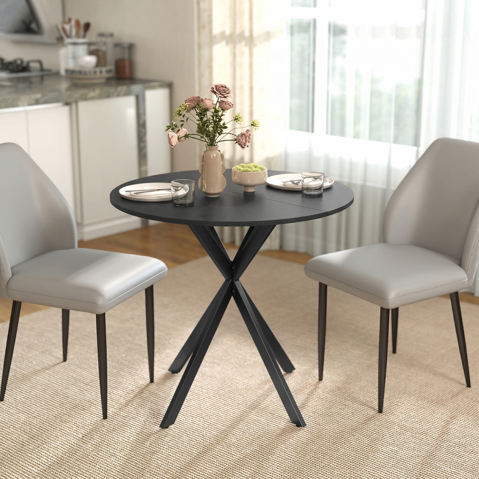 HOMCOM Runder Esstisch Ø80cm Esszimmertisch im Industriestil mit Stahlbeine günstig online kaufen