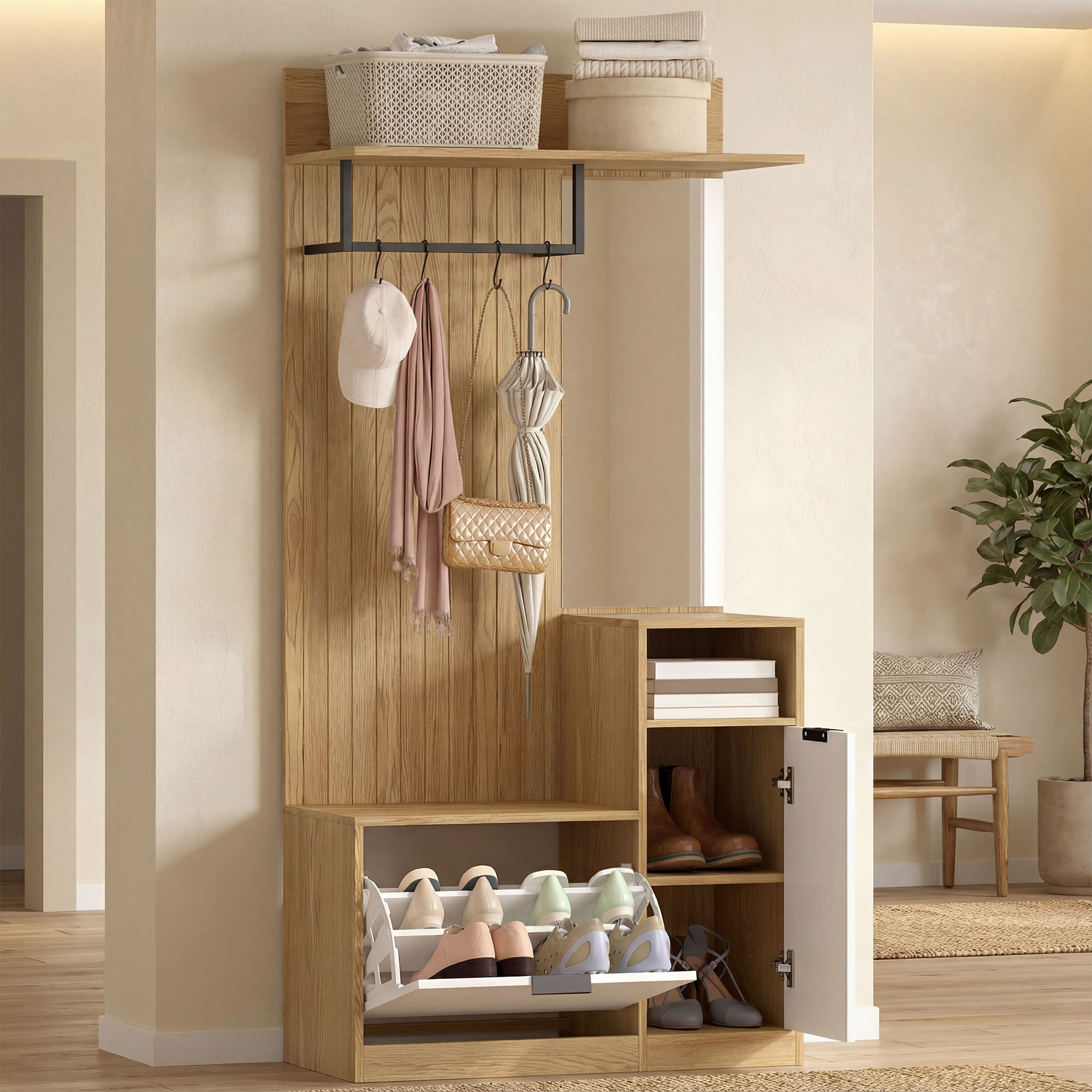 HOMCOM Garderobe mit Schuhschrank, Garderobe für Eingangsbereich mit Schuhs günstig online kaufen