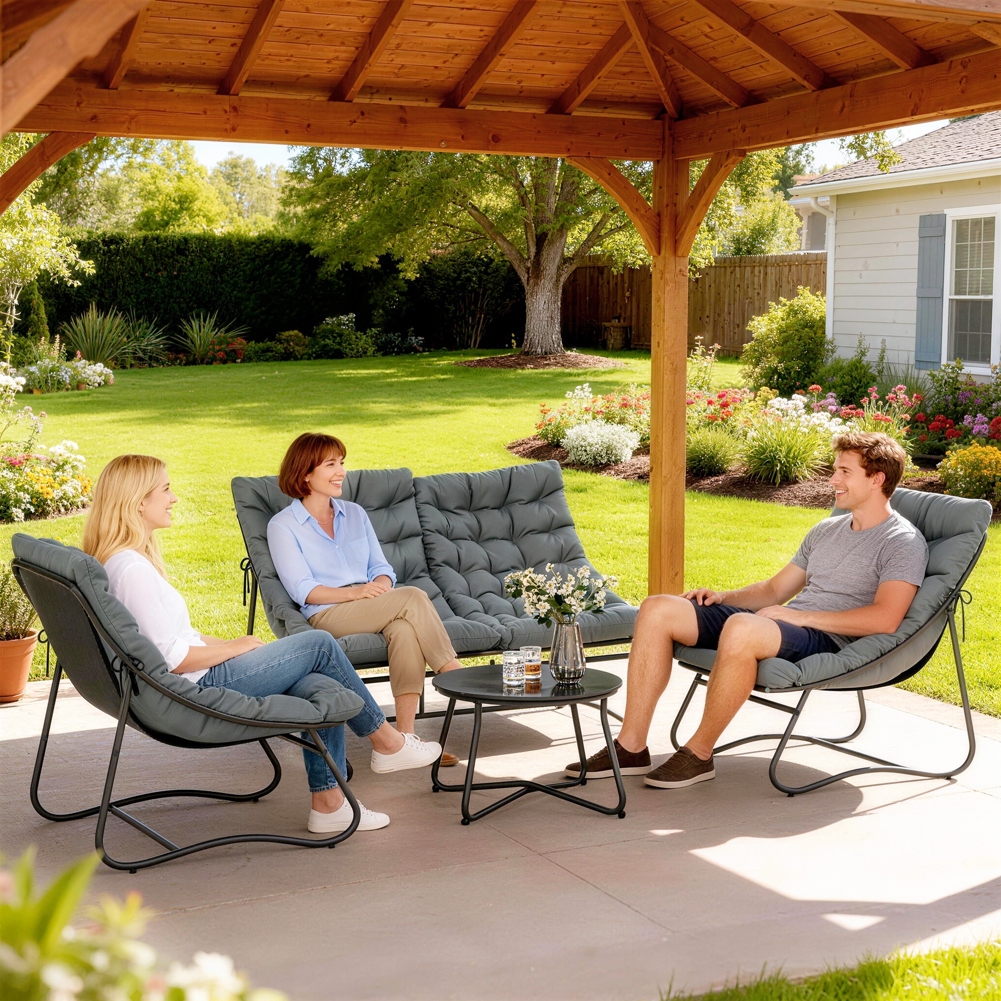 Outsunny Stahl Gartenmöbel Set 4 Personen wetterfest Balkonmöbel-Set mit 2e günstig online kaufen