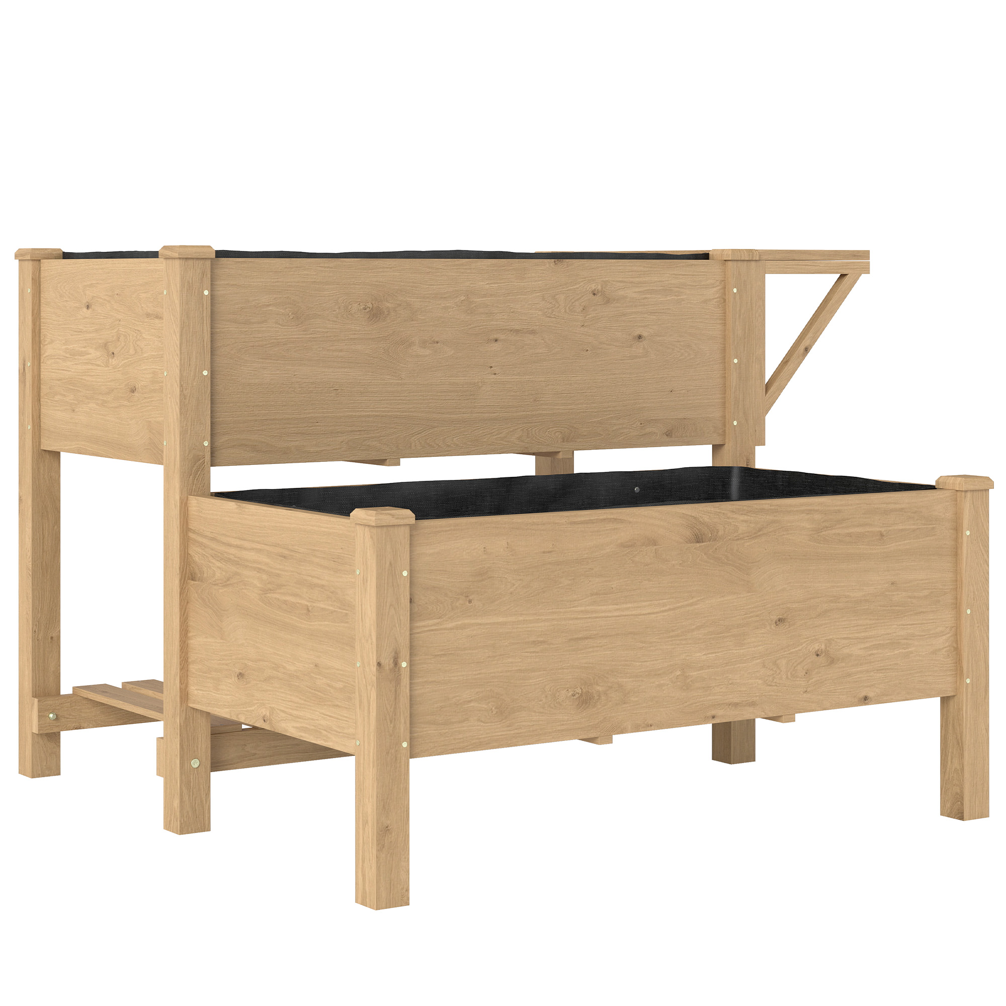 Outsunny Verhoogde Plantenbak 2-lagen met Vliesstof, Hout, 119,5 x 102 x 76,5 cm Lichtbruin