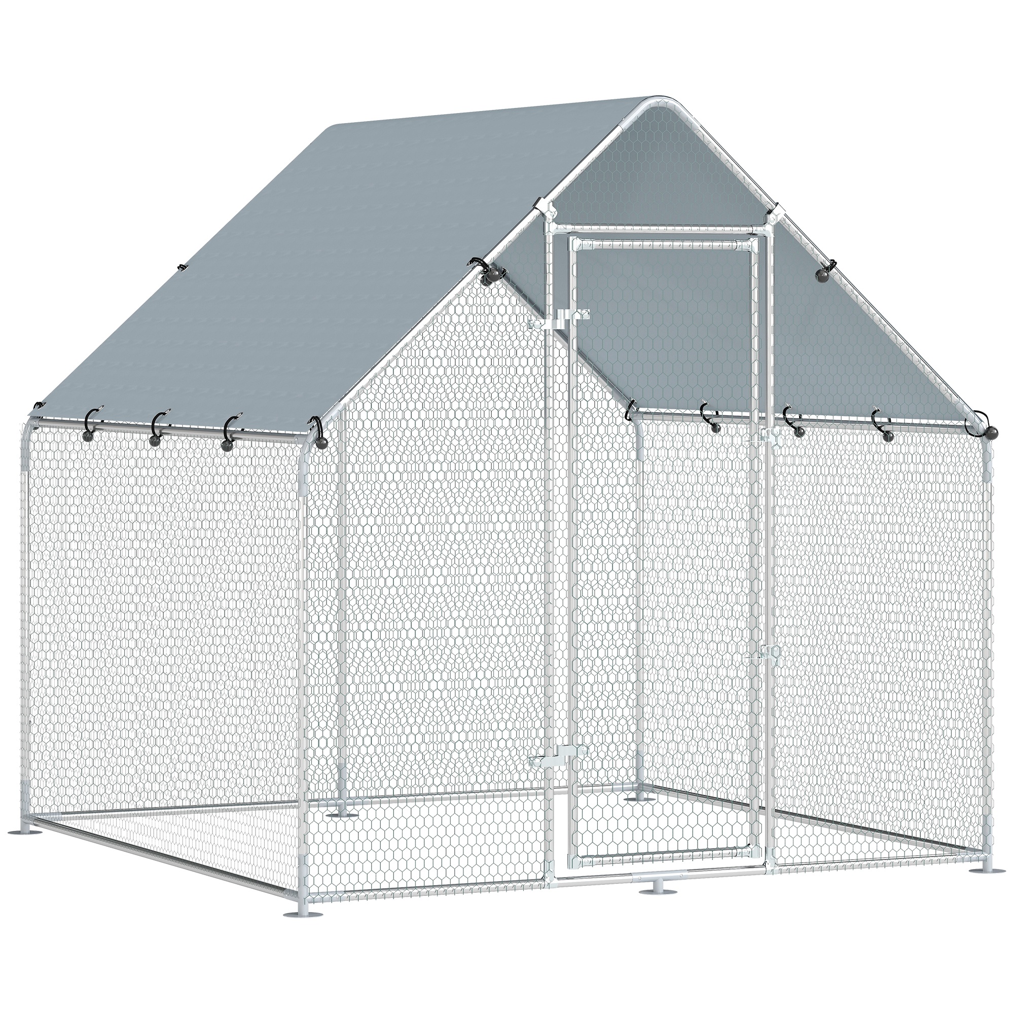 PawHut Gallinero Exterior de Acero Galvanizado con Techo y Puerta, 200x200x200 cm, Plateado | Aosom España