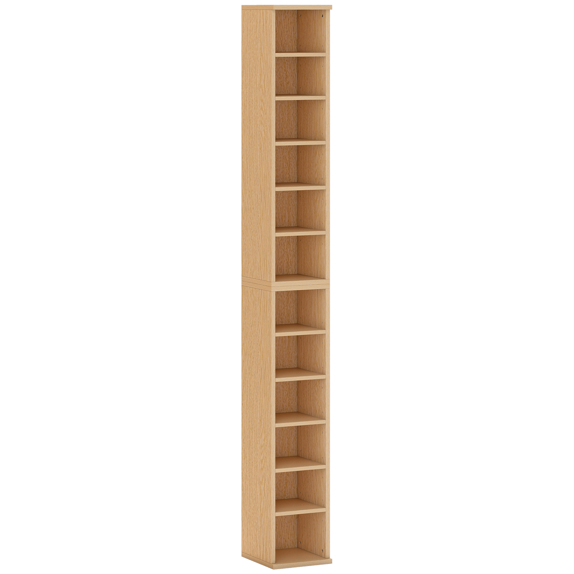 HOMCOM Set de 2 Mobili Suport CD cu Polițe Reglabile, Raft pentru 204 CD-uri Compact, Mobilier cu 12 Compartimente, pentru Living, Dormitor, Birou, 21x22,5x88,5cm, Culoare Lemn | Aosom Romania
