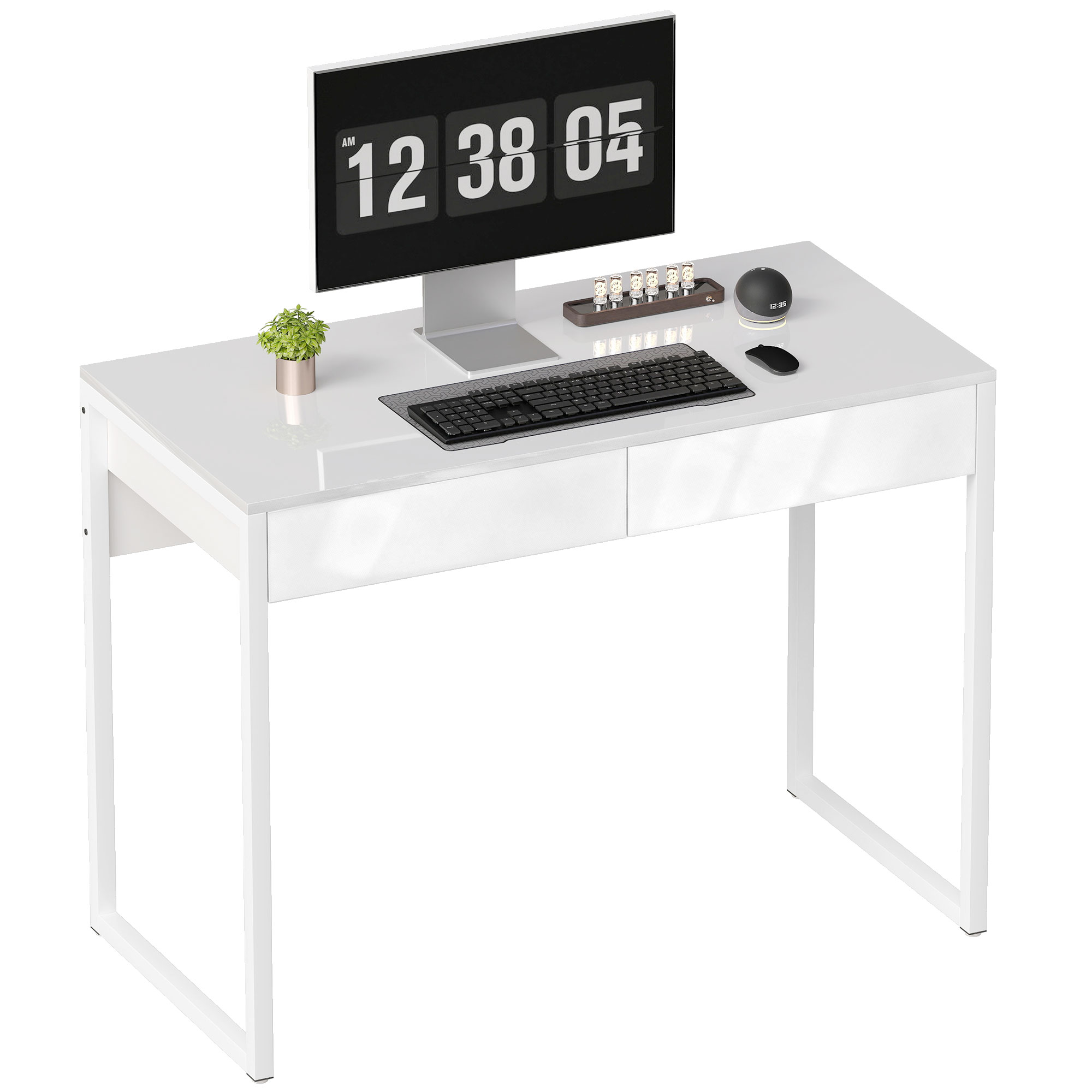 Scrivania HOMCOM Moderna Con 2 Cassetti E Ripiano: Tavolo Da Studio In Bianco E Rovere, 106x51,5x102,5 Cm