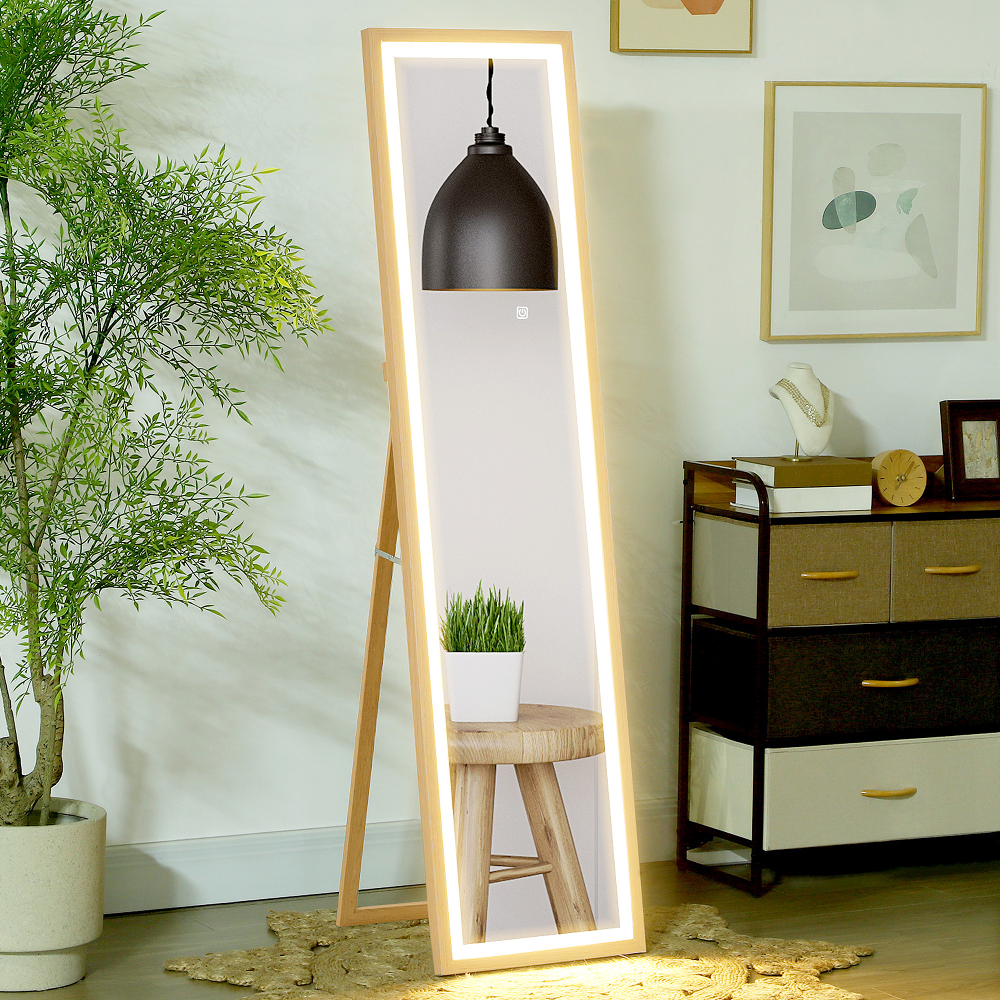 HOMCOM Ganzkörperspiegel 40 x 160 cm Standspiegel mit LED-Lichte, 3 Lichtfa günstig online kaufen