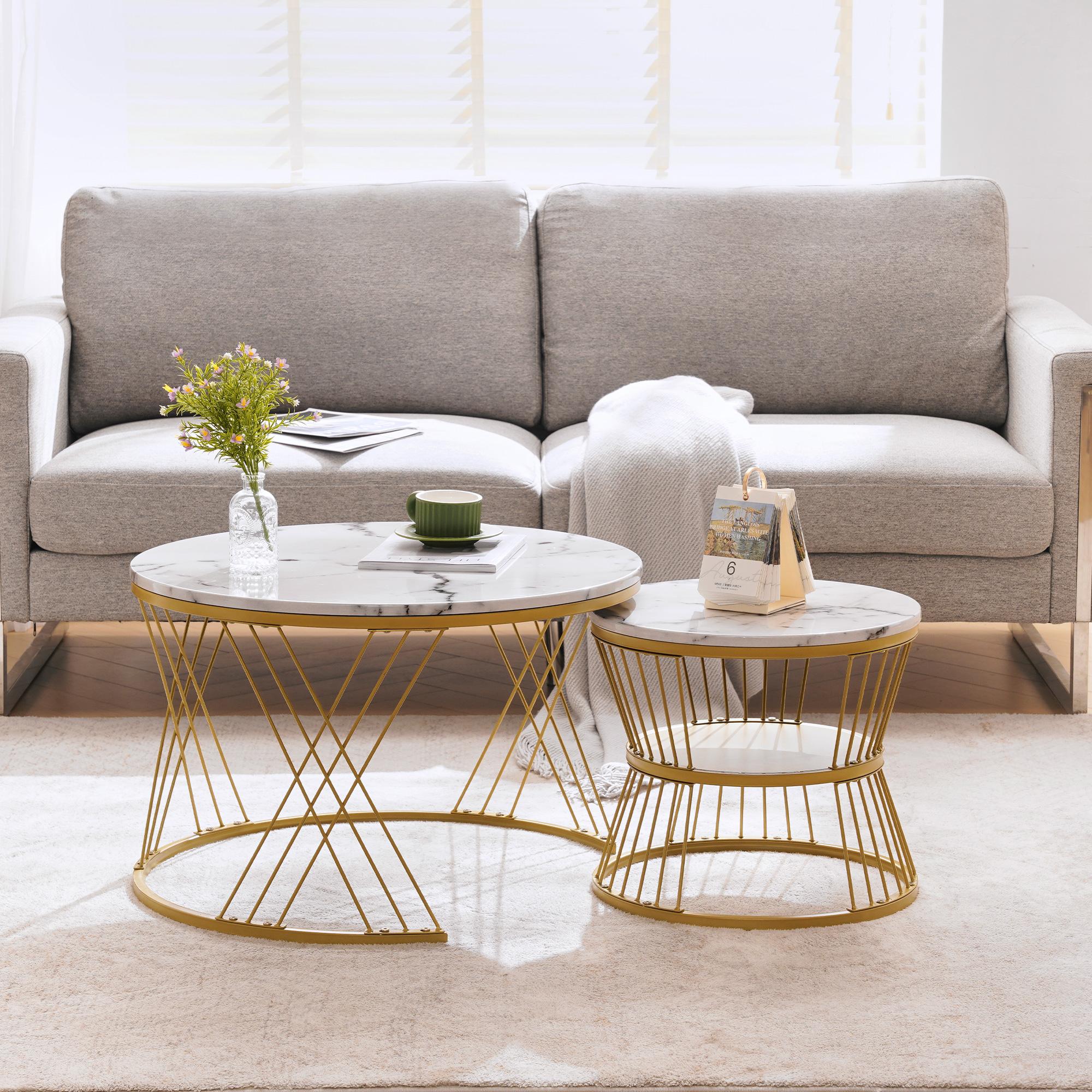 Modernes 2‑teiliges Nesting-Couchtisch-Set, 70x70x45 cm/45x45x40 cm, Weiß günstig online kaufen