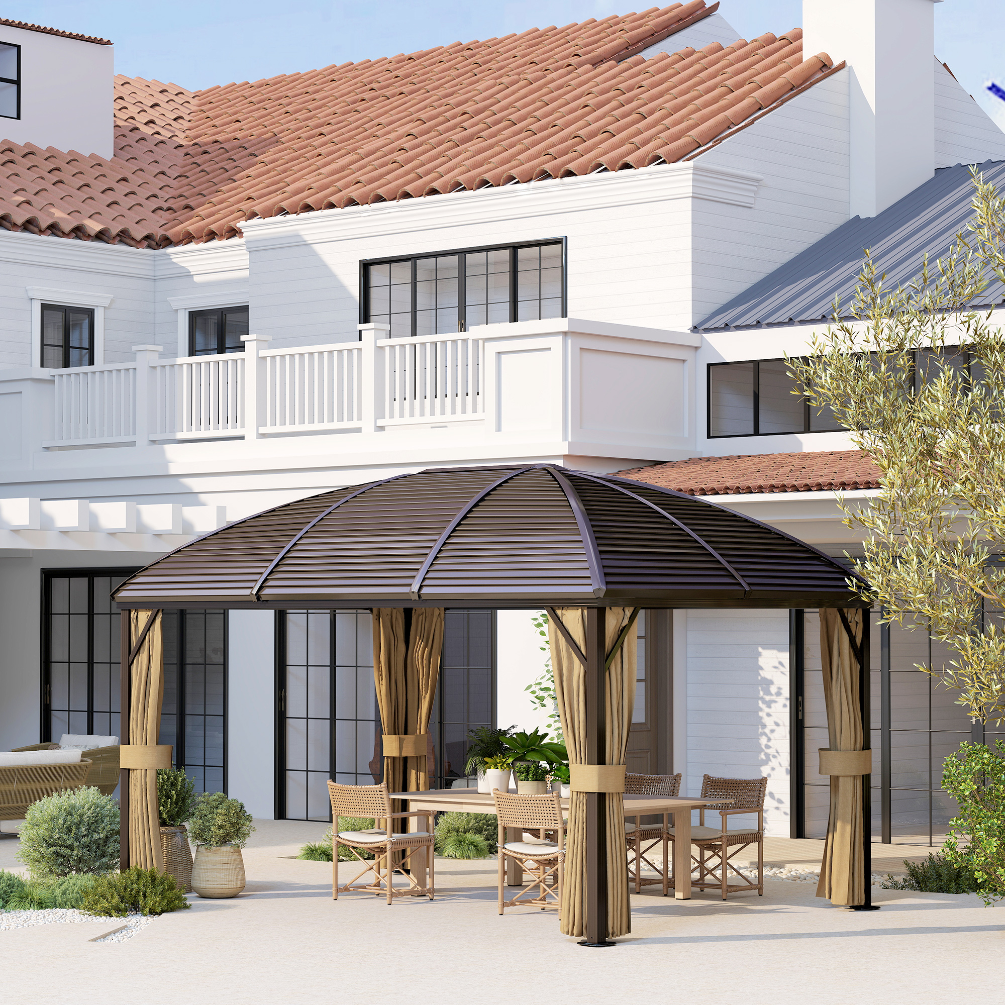 Outsunny Pavillon mit Hardtop, 4x3 m Wasserdicht Stabil Winterfest Gartenpa günstig online kaufen