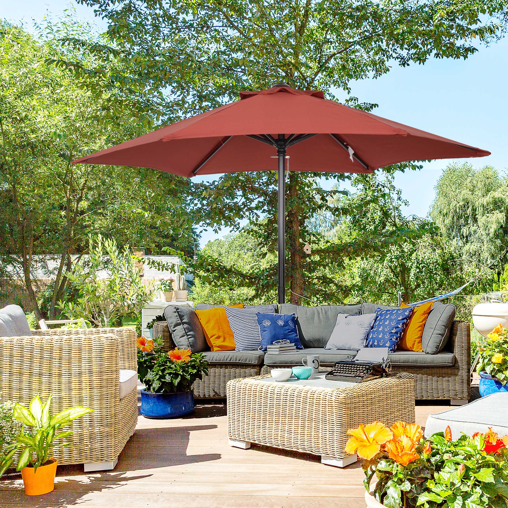 Outsunny Sonnenschirm Ø196 cm, Drehbar Sonnenschirm mit Knickfunktion, sech günstig online kaufen