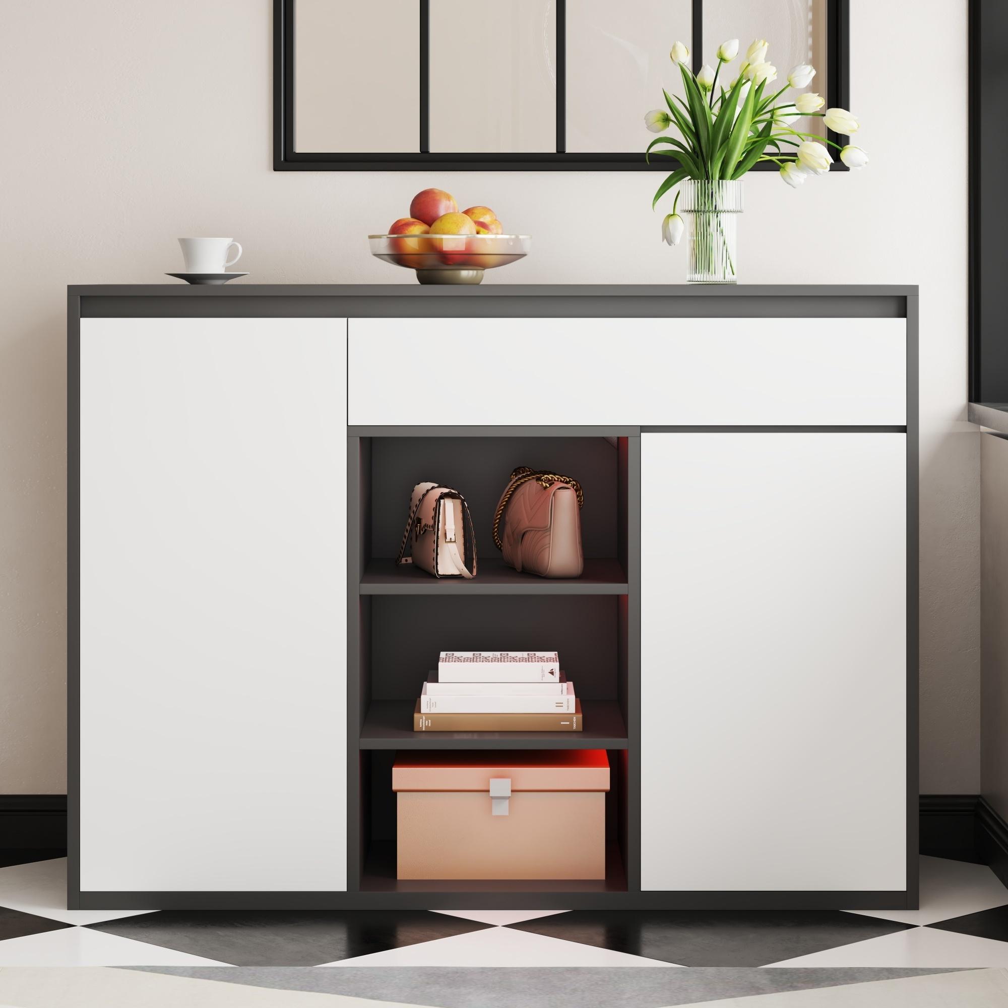 Schuhschrank mit 2 Türen und 1 Schublade, mit LED-Beleuchtung und verstellb günstig online kaufen