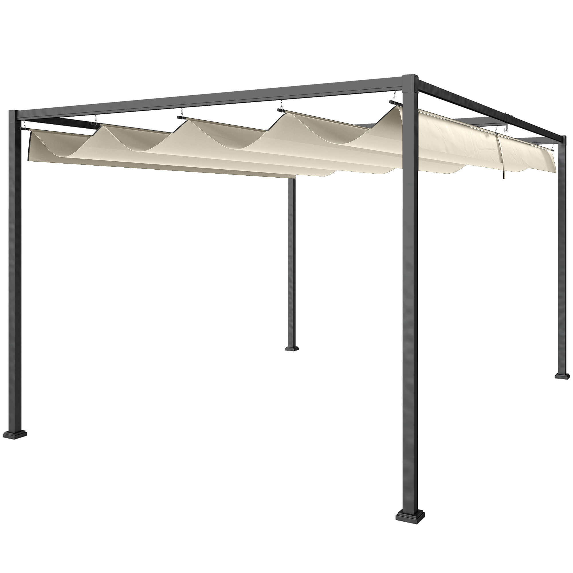 Outsunny Pergola Gazebo da Esterno 3x2 m con Tettuccio Retrattile in Metallo e Poliestere, Crema e Grigio   Aosom Italy