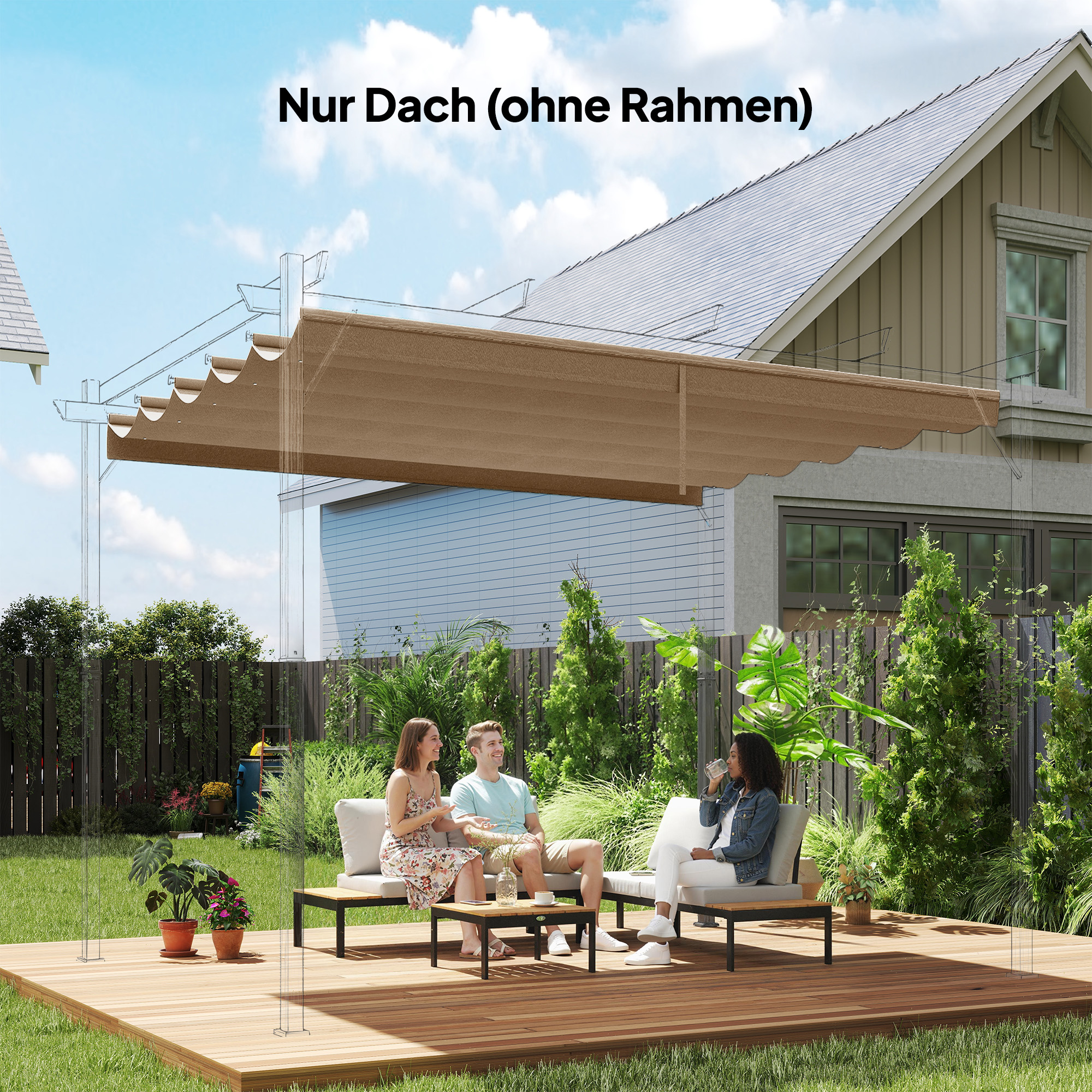 Outsunny Ersatzdach für 3 x 3 m Pergola, wasserdicht einziehbar Welle Überd günstig online kaufen
