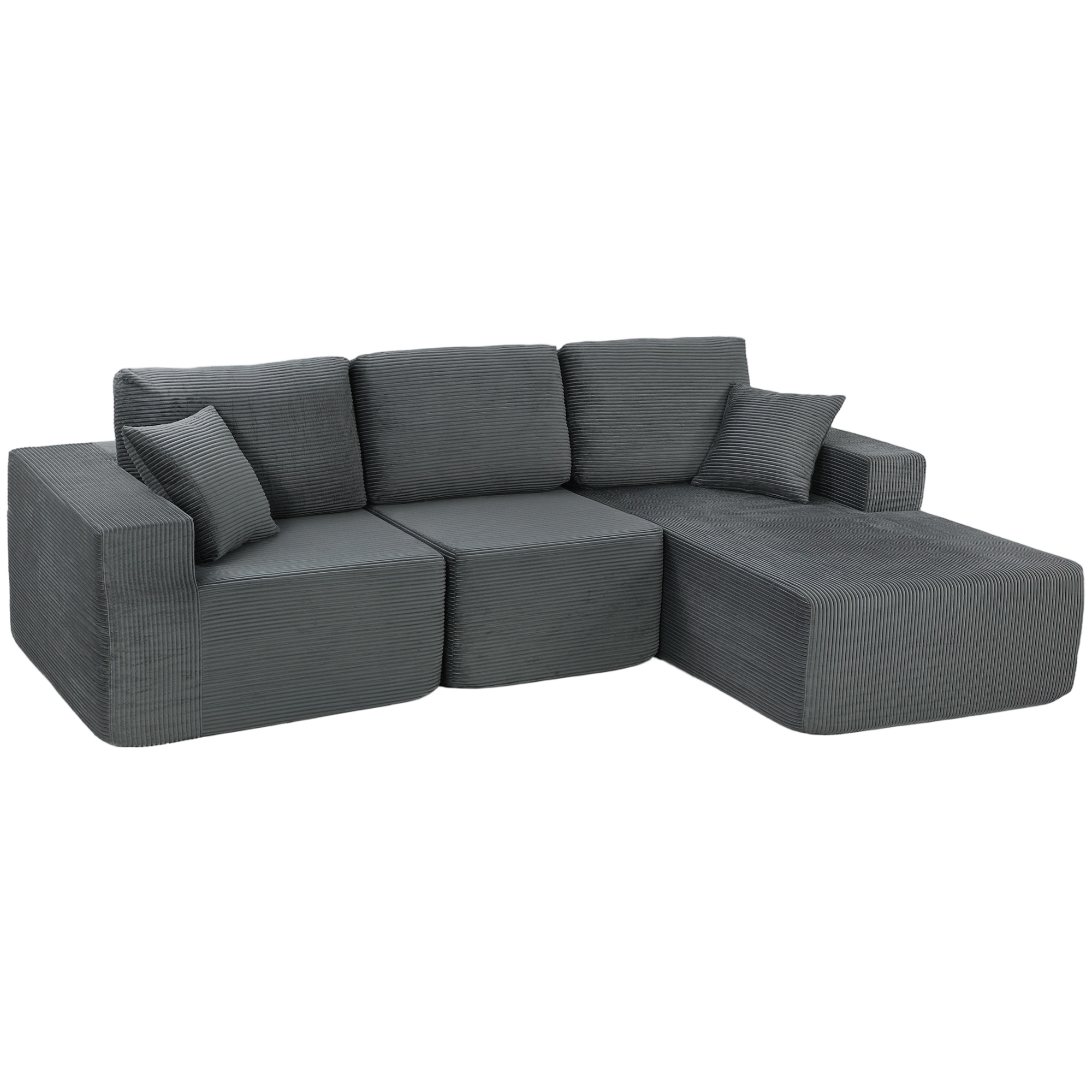 HOMCOM Modulaire Hoekbank, L-vormige Bank-Bed met Diepe Zitting, Brede Armleuningen, 2 Kussens, Donkergrijs