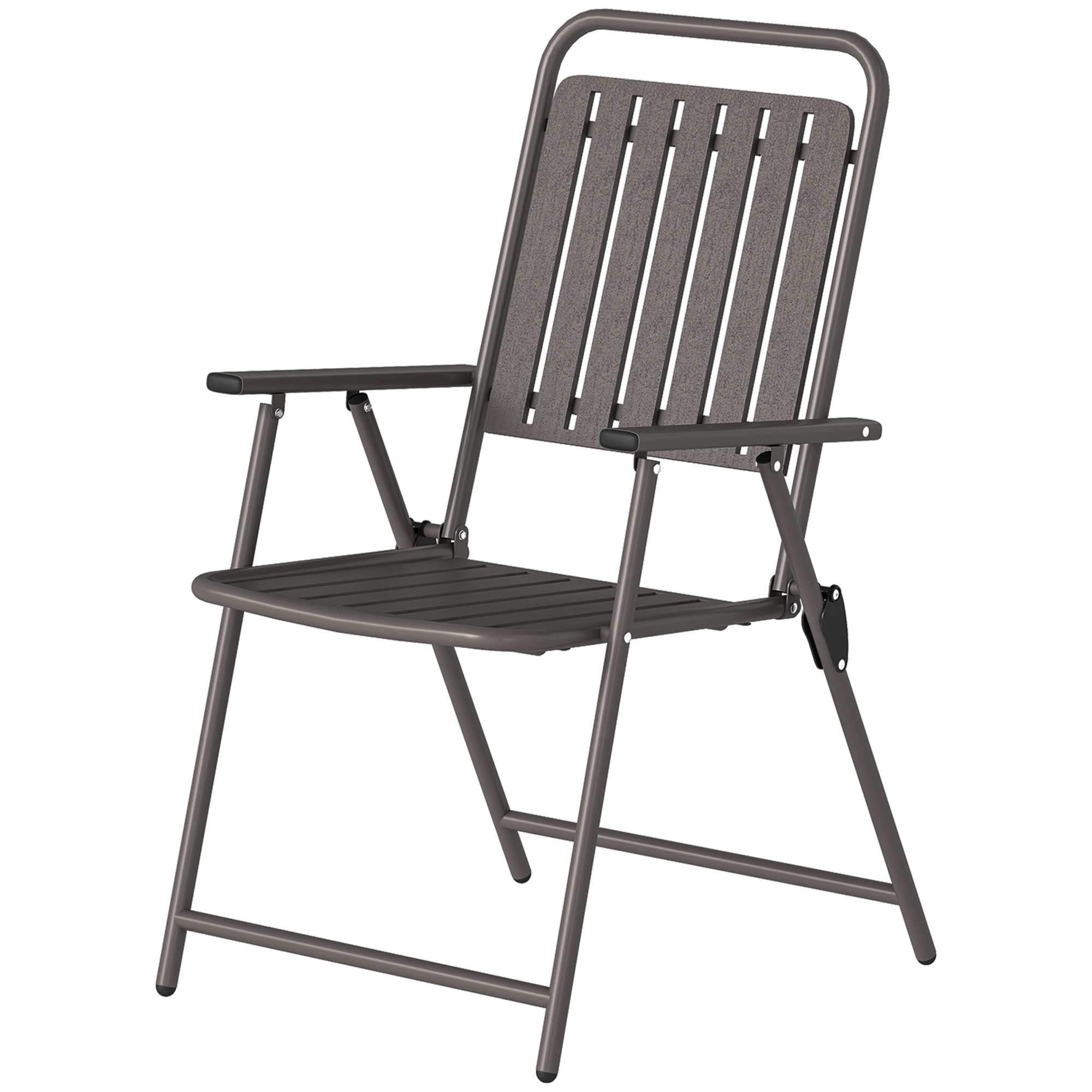 Outsunny Ensemble de 4 chaises de jardin d'extérieur pliantes avec accoudoirs dossier et assise cadre métallique 55x63x93 cm Marron