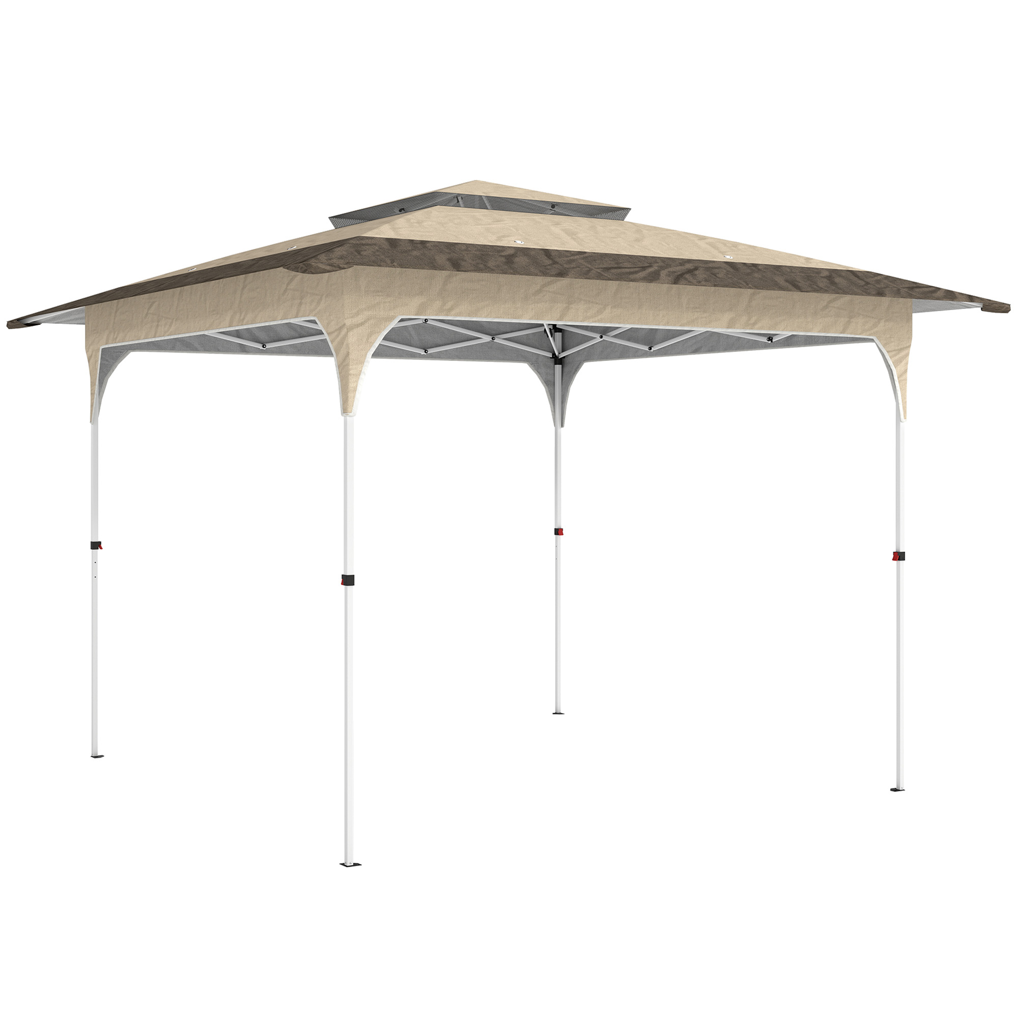 Outsunny Faltpavillon 3,5x3,5 m, Pop-up, Gartenpavillon mit Doppeldach, Zentralverschluss, UPF50+, 3-stufig höhenverstellbar und Tragetasche, Pavillon für Partys, Außenbereich, Khaki Aosom