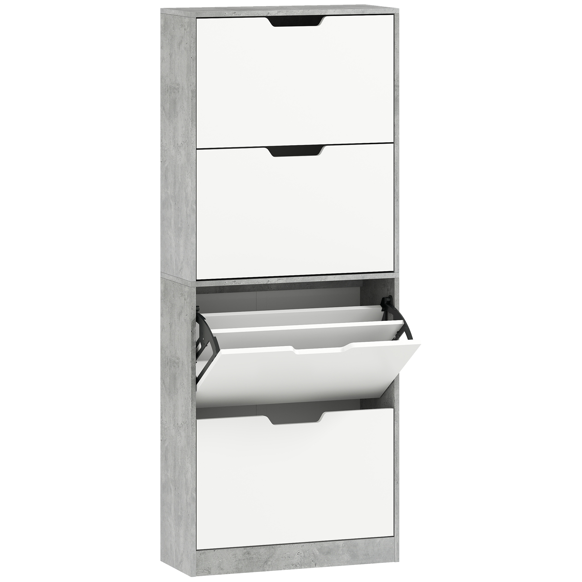 HOMCOM Scarpieră Economisitoare de Spațiu Modernă cu 4 Ante pentru 16 Perechi de Pantofi, 62.5x26x156 cm, Gri Ciment | Aosom Romania