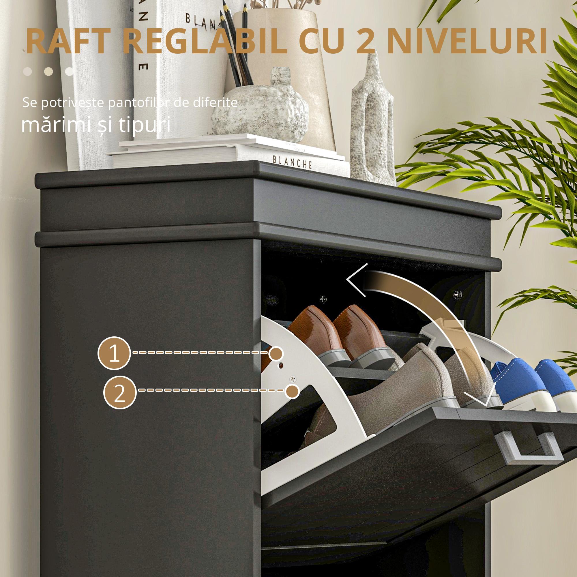  Dulap pentru Pantofi cu 2 Sertare pentru 10 Perechi de Pantofi, Mobilier cu Raft Reglabil, 54x24x82,5 cm, Negru [4]