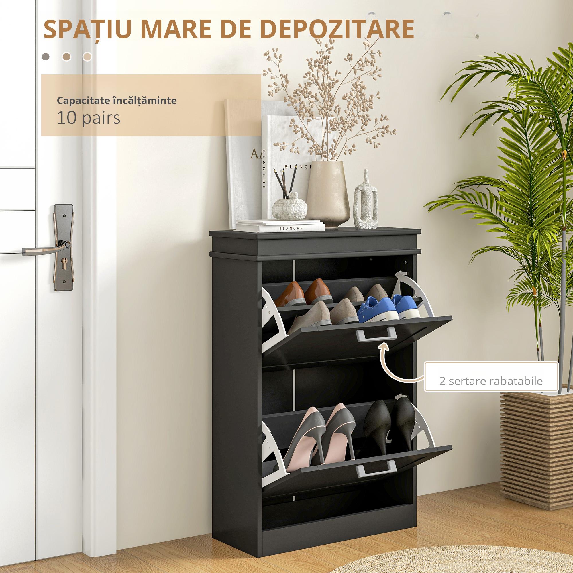  Dulap pentru Pantofi cu 2 Sertare pentru 10 Perechi de Pantofi, Mobilier cu Raft Reglabil, 54x24x82,5 cm, Negru [3]