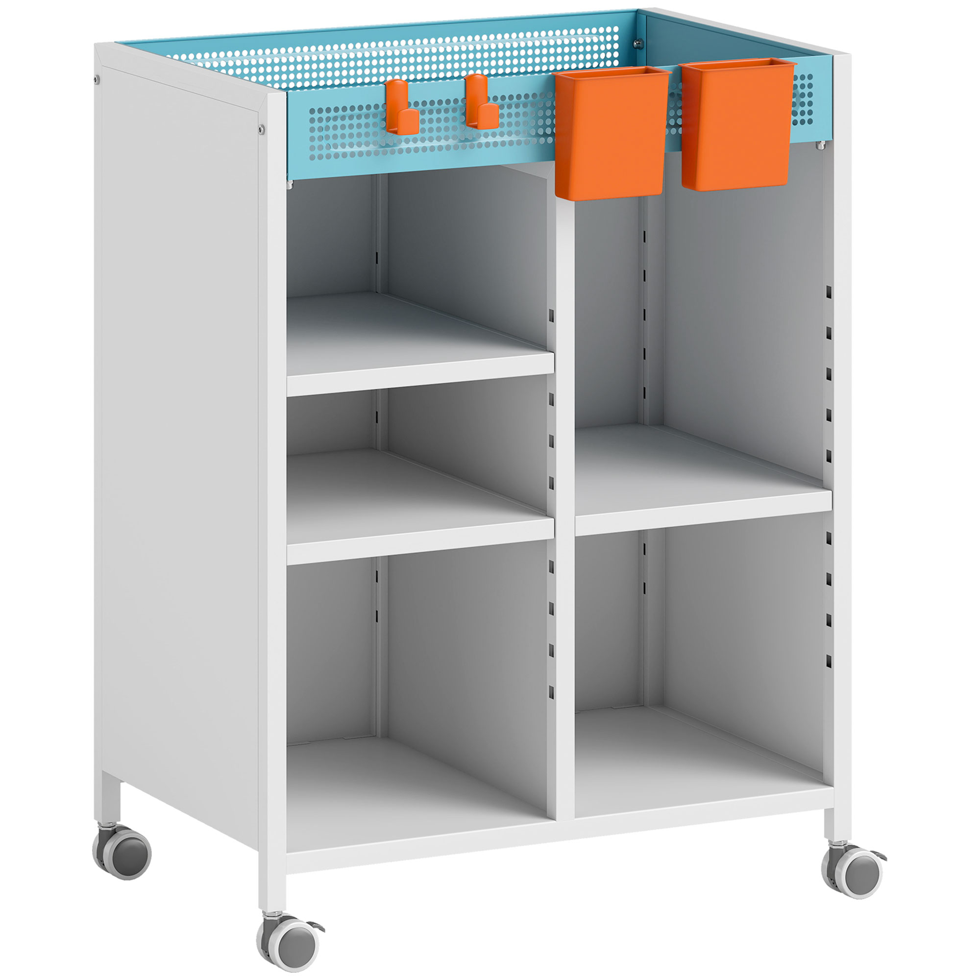 HOMCOM Boekenkast op Wielen, 4-laags, Verstelbare Planken & Hangmanden voor Home Office en Woonkamer, Wit