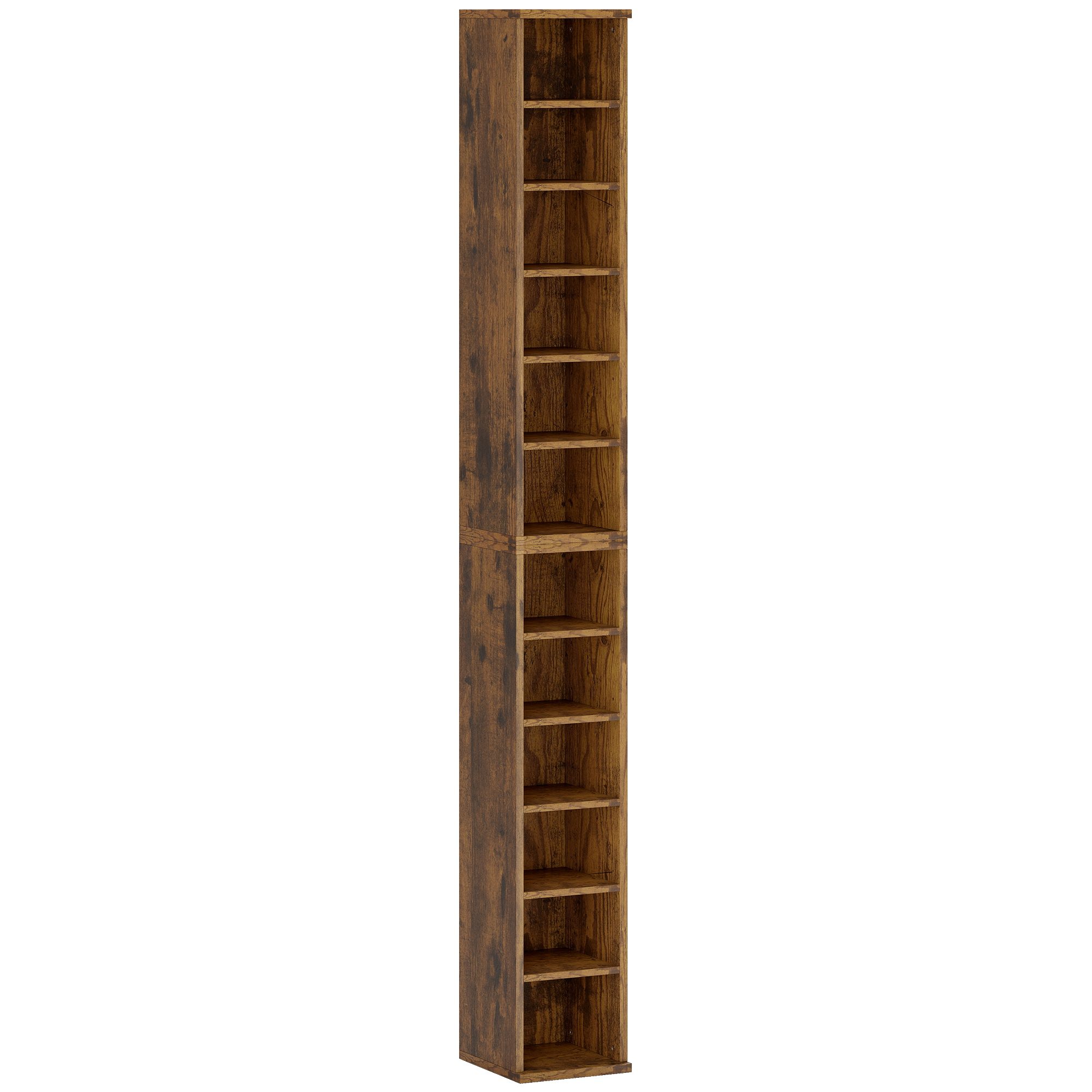 HOMCOM Set de 2 Estanterías para CDs y DVDs con 12 Compartimentos Estantes Ajustables 21x22,5x88,5 cm Marrón Rústico