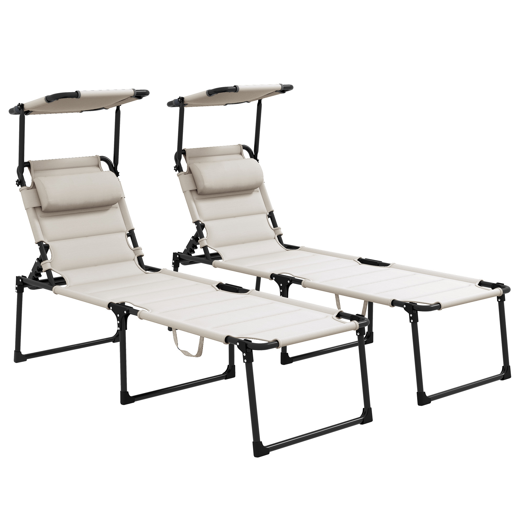 Outsunny Lote de 2 tumbonas plegables gran confort respaldo y parasol ajustables multiposición, crema