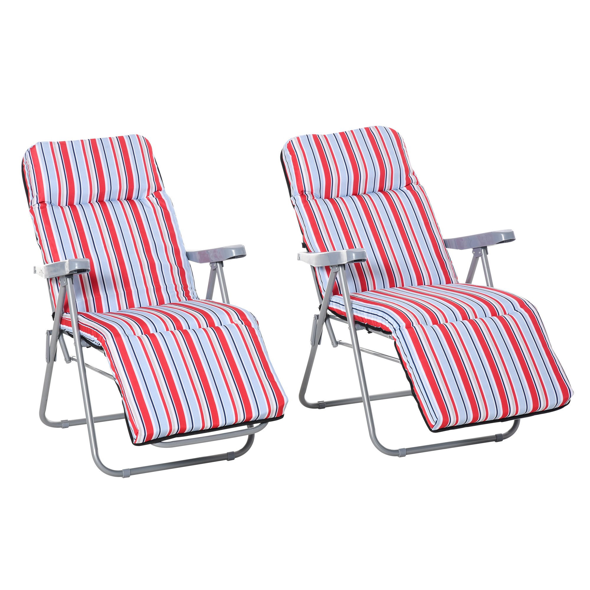 Outsunny 2 Tumbonas de Jardín de Acero con Cojín Acolchado Respaldo Ajustable y Reposapiés 60x75x65-102 cm Rayas Rojo
