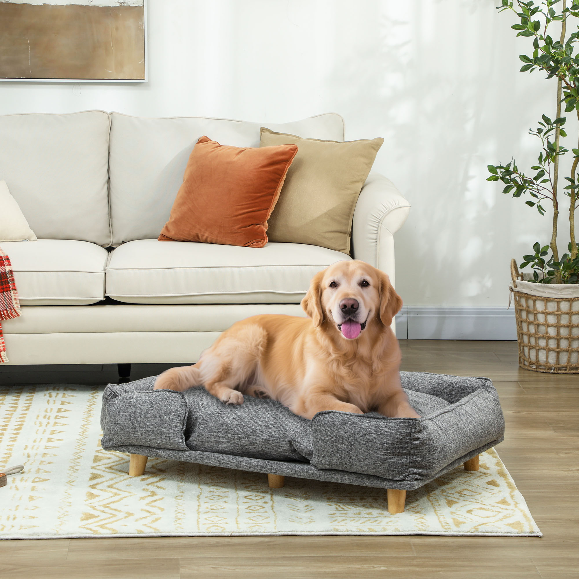 PawHut Hundesofa Hundecouch mit Rückenlehne, Holzbeine Hundebett mit Polyes günstig online kaufen