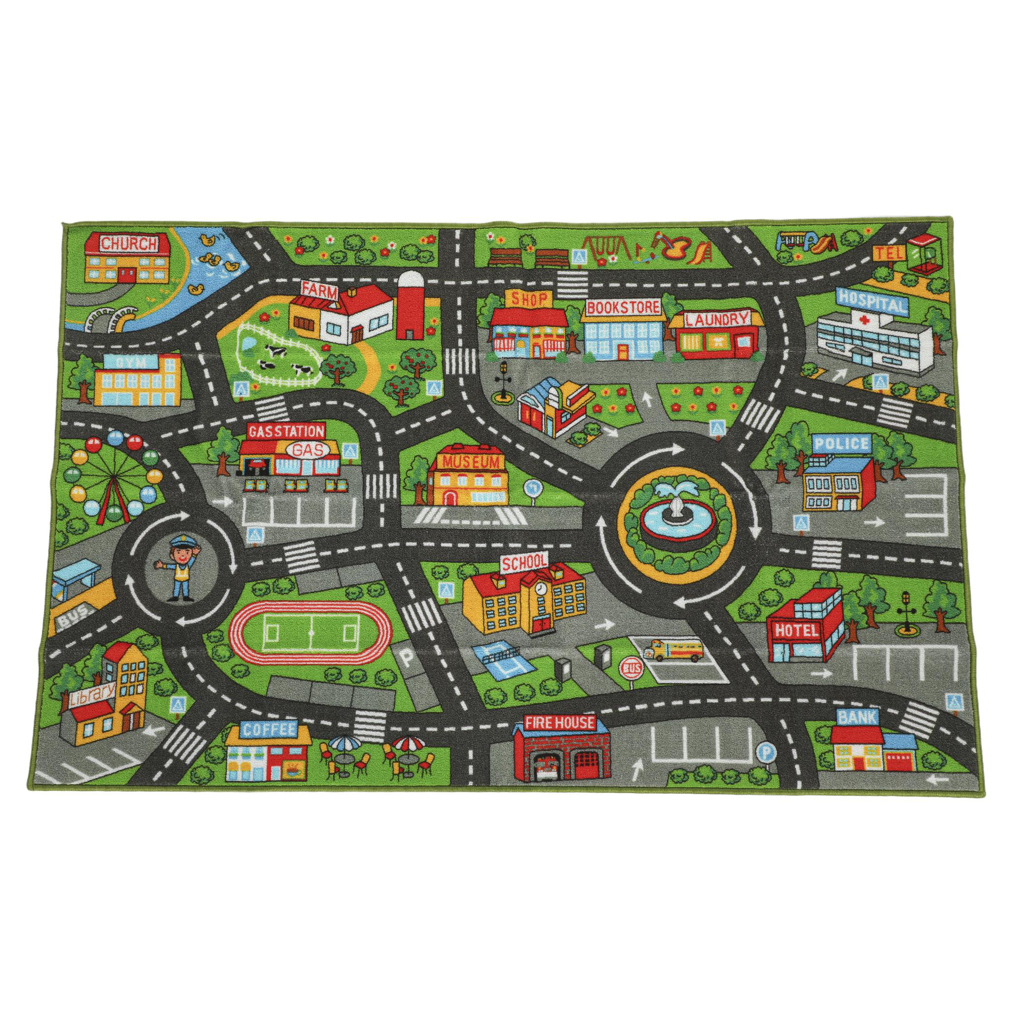 AIYAPLAY Alfombra Infantil Carretera de Ciudad 160x100 cm Alfombra Educativa Antideslizante para Gateo y Jugar con Coches