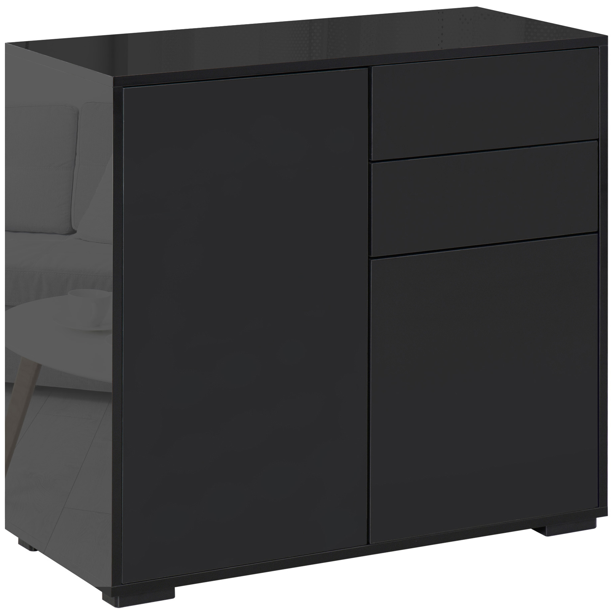 HOMCOM Sideboard Schwarz Aufbewahrungsschrank mit 2 Schubladen & 2 Türen Kippschutz für Wohnzimmer Schlafzimmer 117x36x74cm Aosom.de