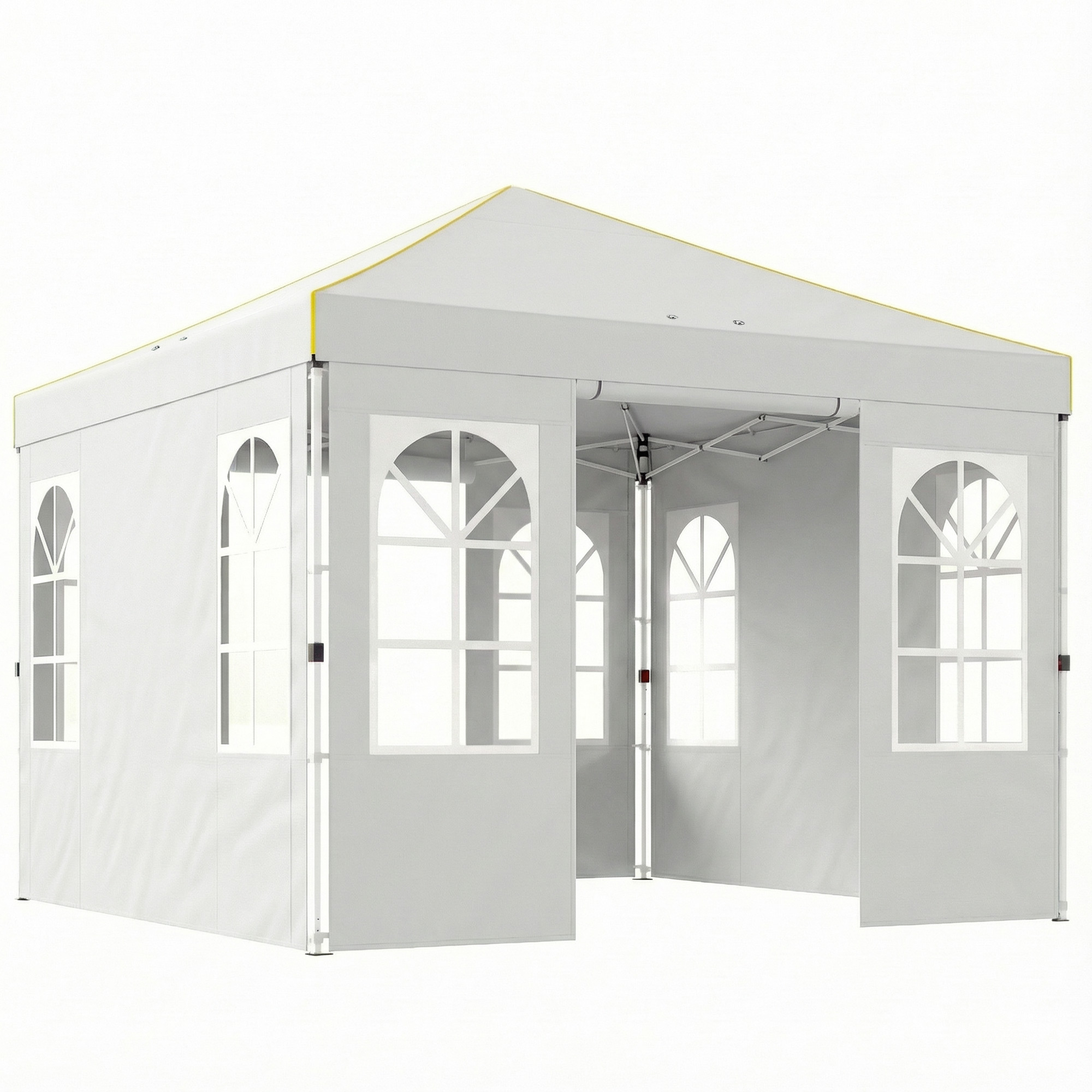 Outsunny Faltpavillon 3x3 m, Pop-up, mit 4 abnehmbaren Seitenteilen, Gartenpavillon mit UPF50+, Zentralverriegelung, höhenverstellbar, Tragetasche, Sandsäcke, Outdoor-Gazebo, Weiß Aosom