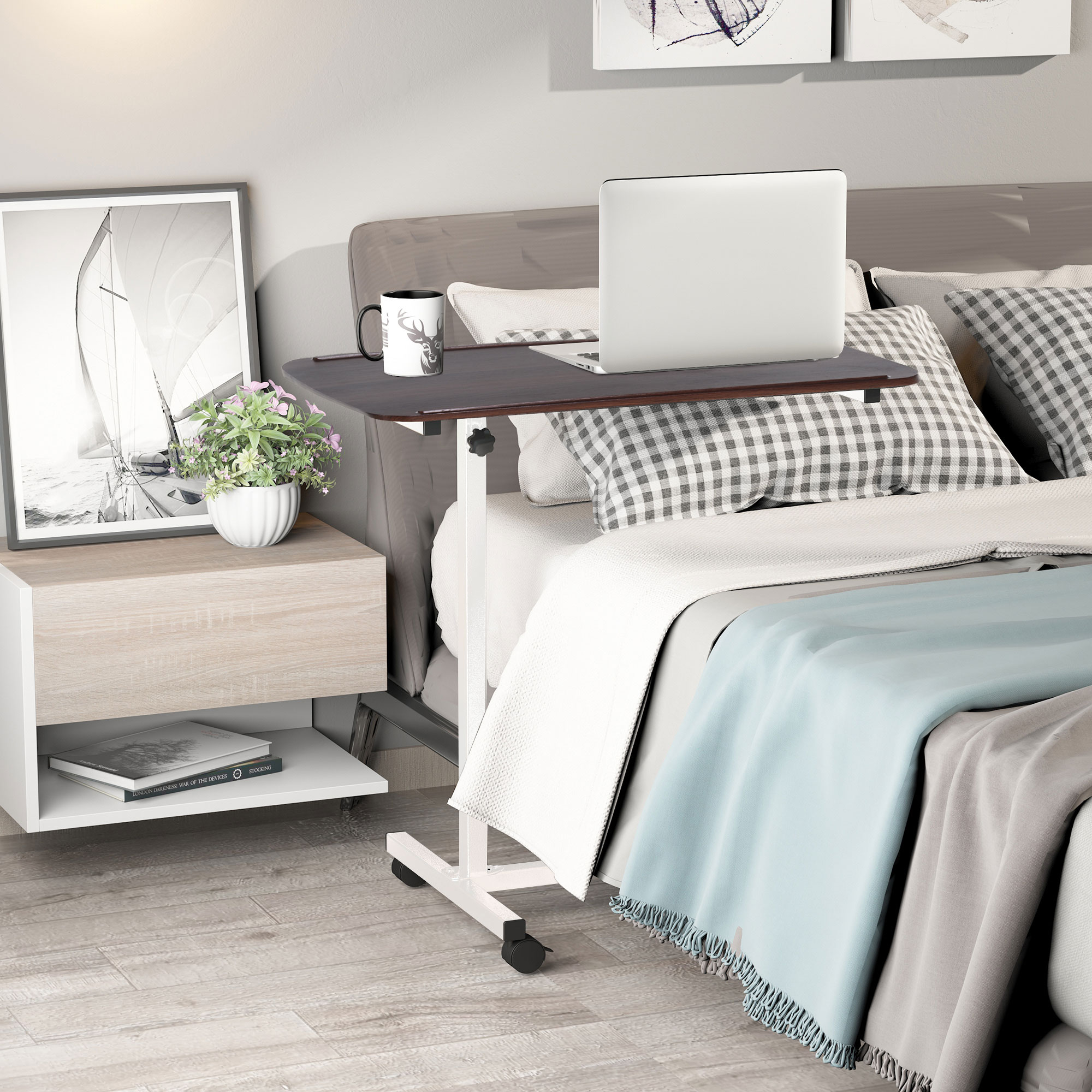 HOMCOM Beistelltisch mit Rollen, Tisch für Sofa und Bett, höhenverstellbar günstig online kaufen