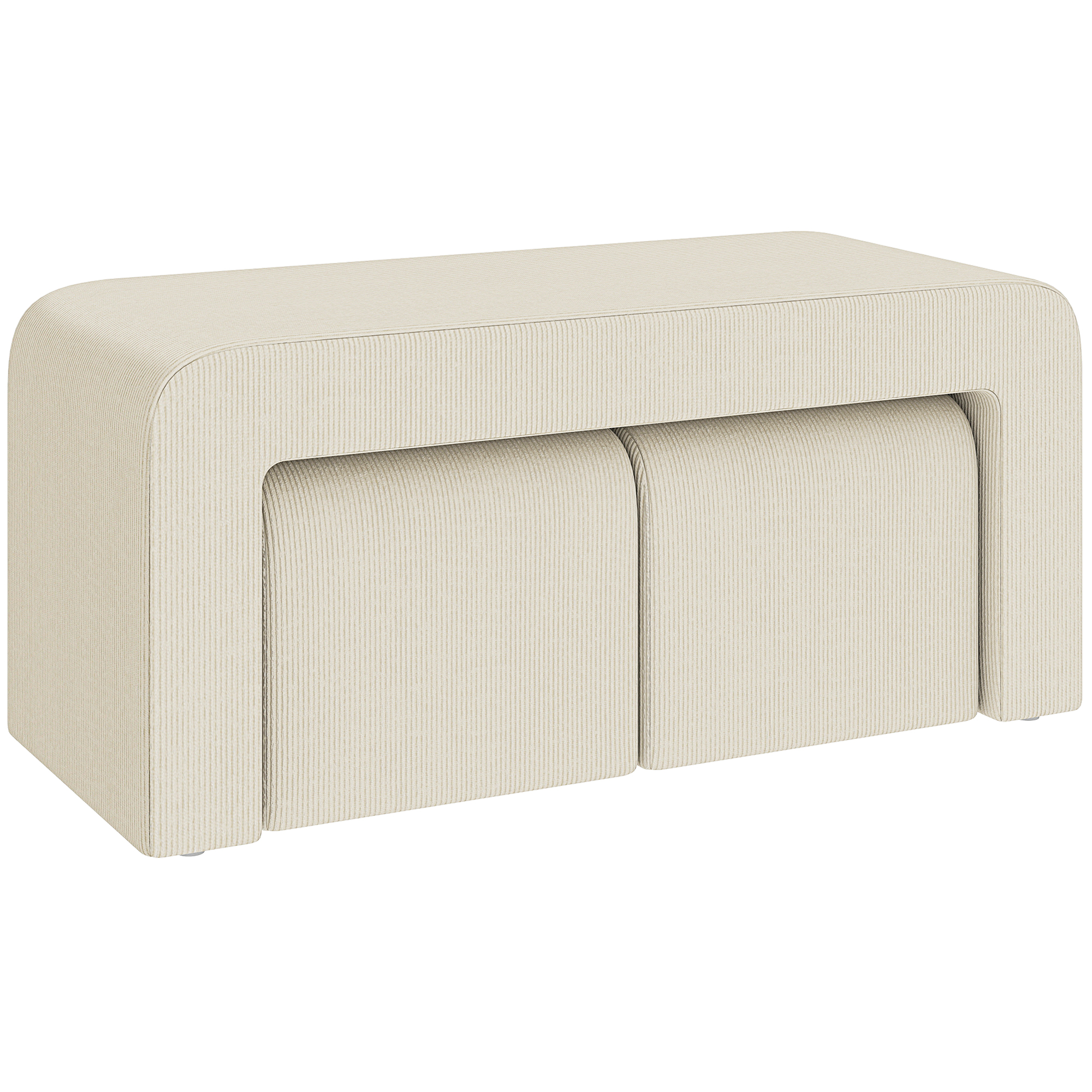 HOMCOM Juego de 3 Bancos Zapateros Grande y 2 Pequeños Modernos de Pana Diseño Compacto Mesa Auxiliar 104x44x48 cm Crema