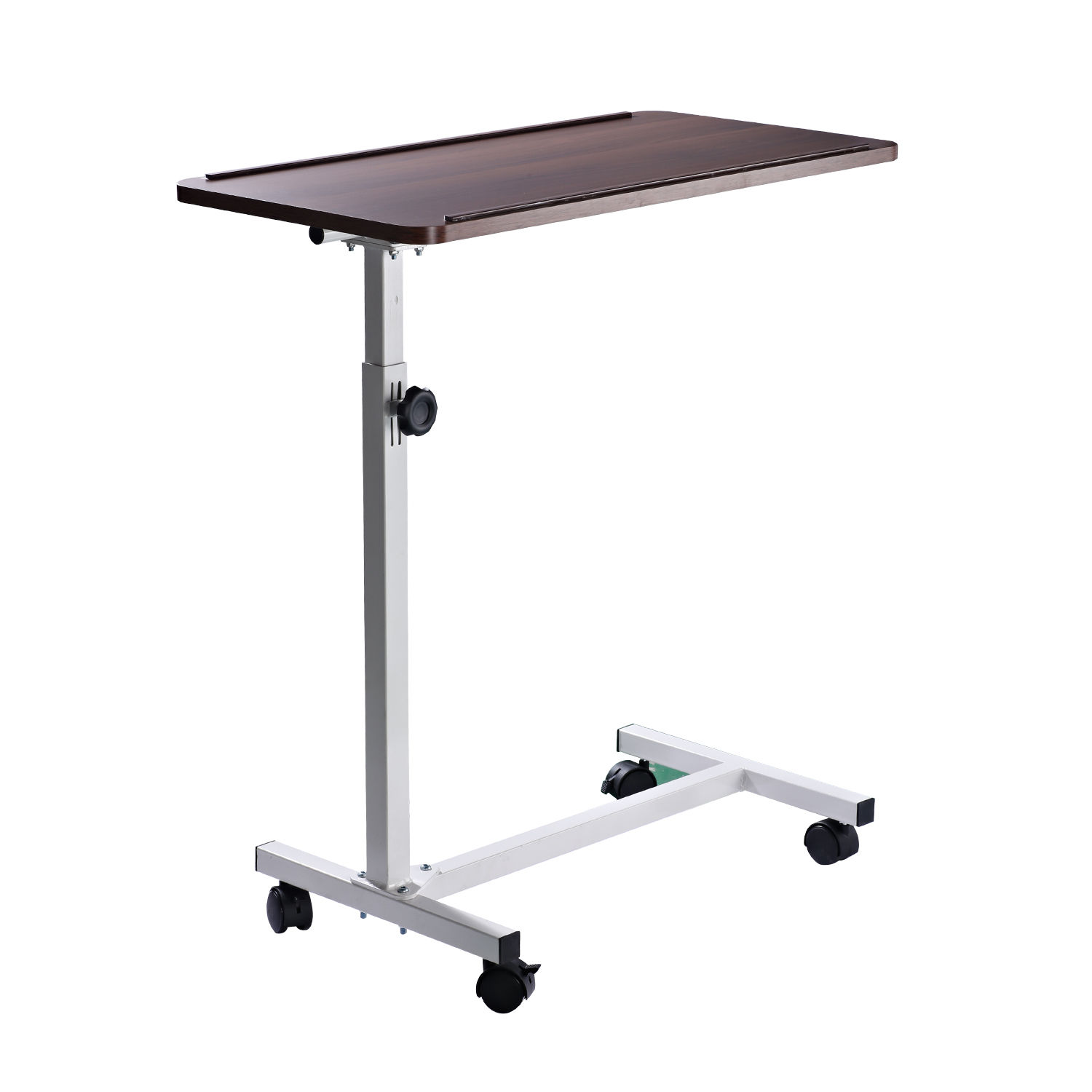 Table d'appoint à roulettes pour canapé et lit Hauteur réglable et cadre en acier Noyer foncé